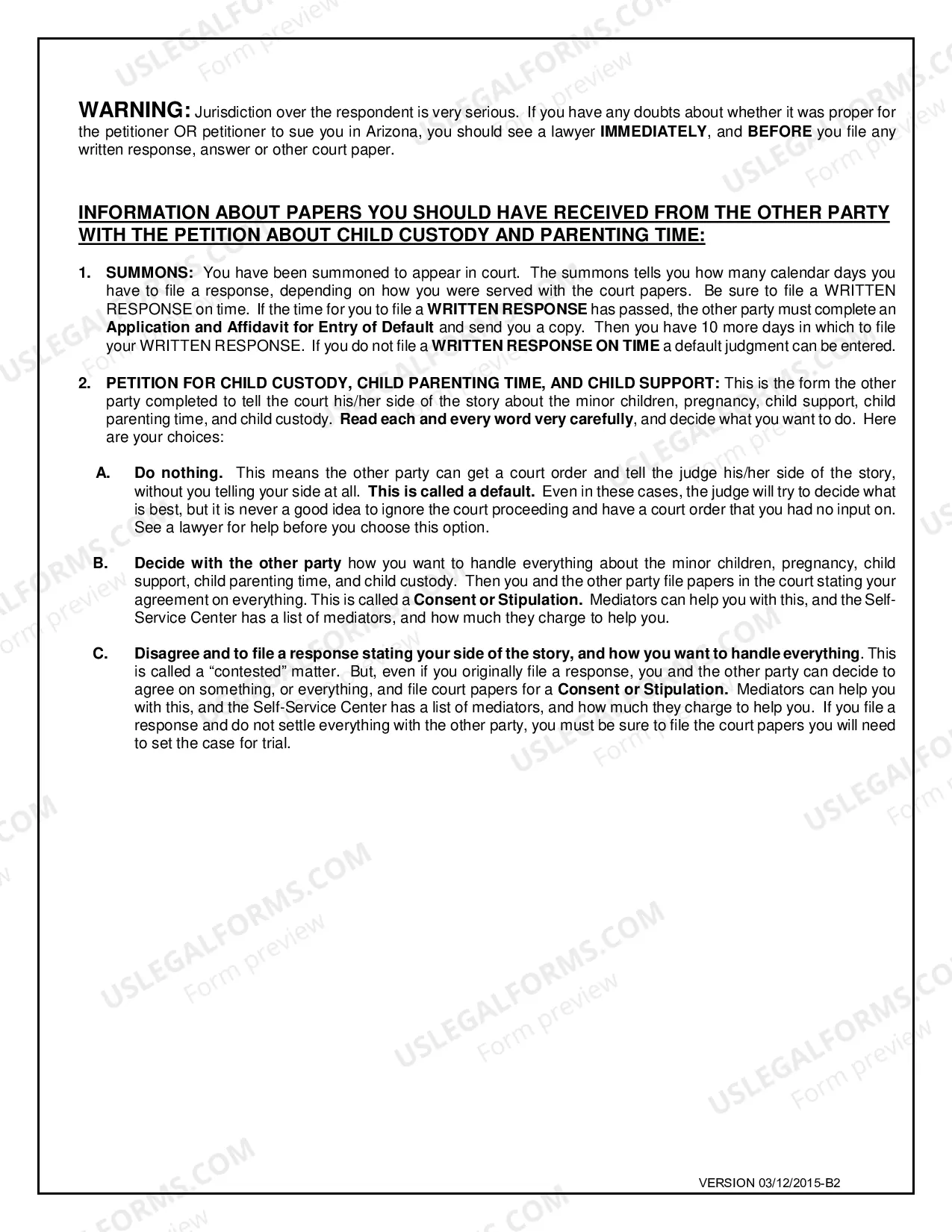 Preview Response to Petition to Establish Child Custody, Parenting Time and Support