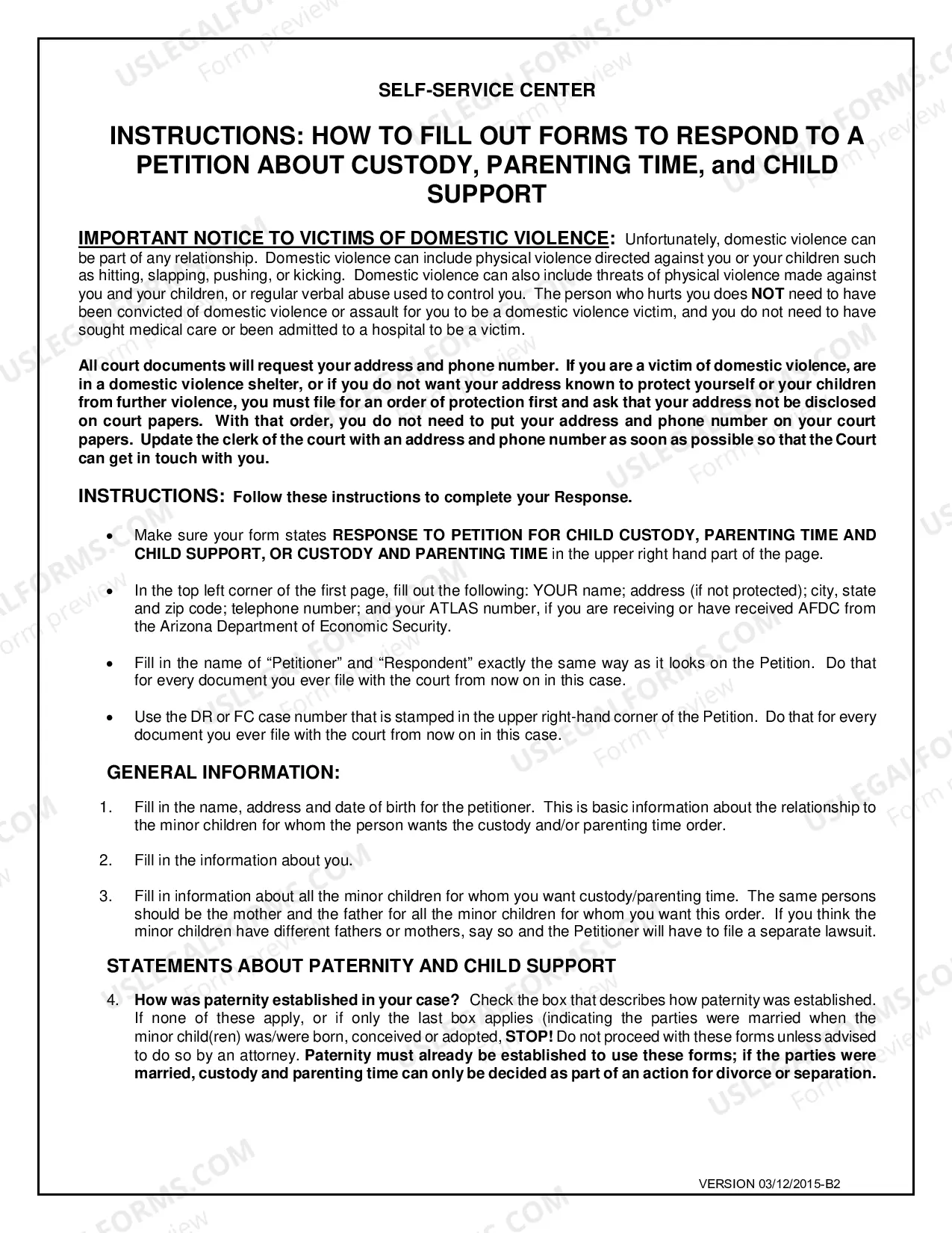 Preview Response to Petition to Establish Child Custody, Parenting Time and Support