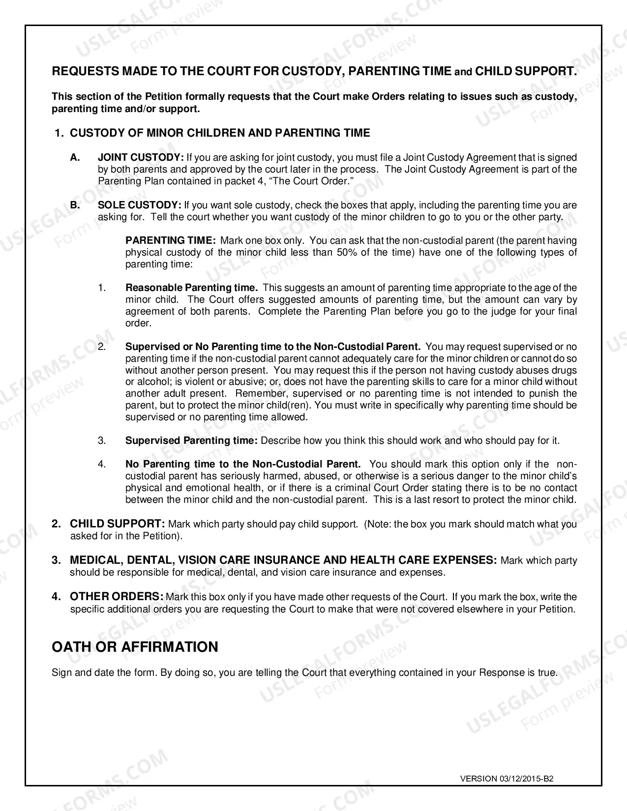 Preview Response to Petition to Establish Child Custody, Parenting Time and Support
