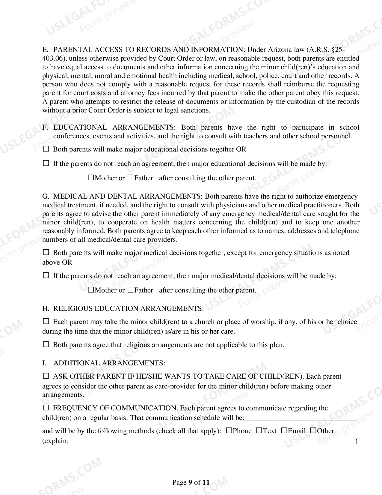 Preview Order for Custody, Parenting Time and Child Support for Petitioner or Respondent