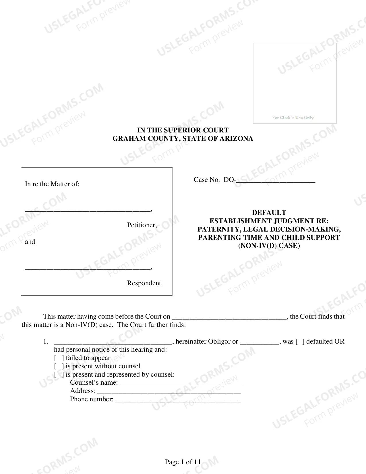 Preview Order for Custody, Parenting Time and Child Support for Petitioner or Respondent