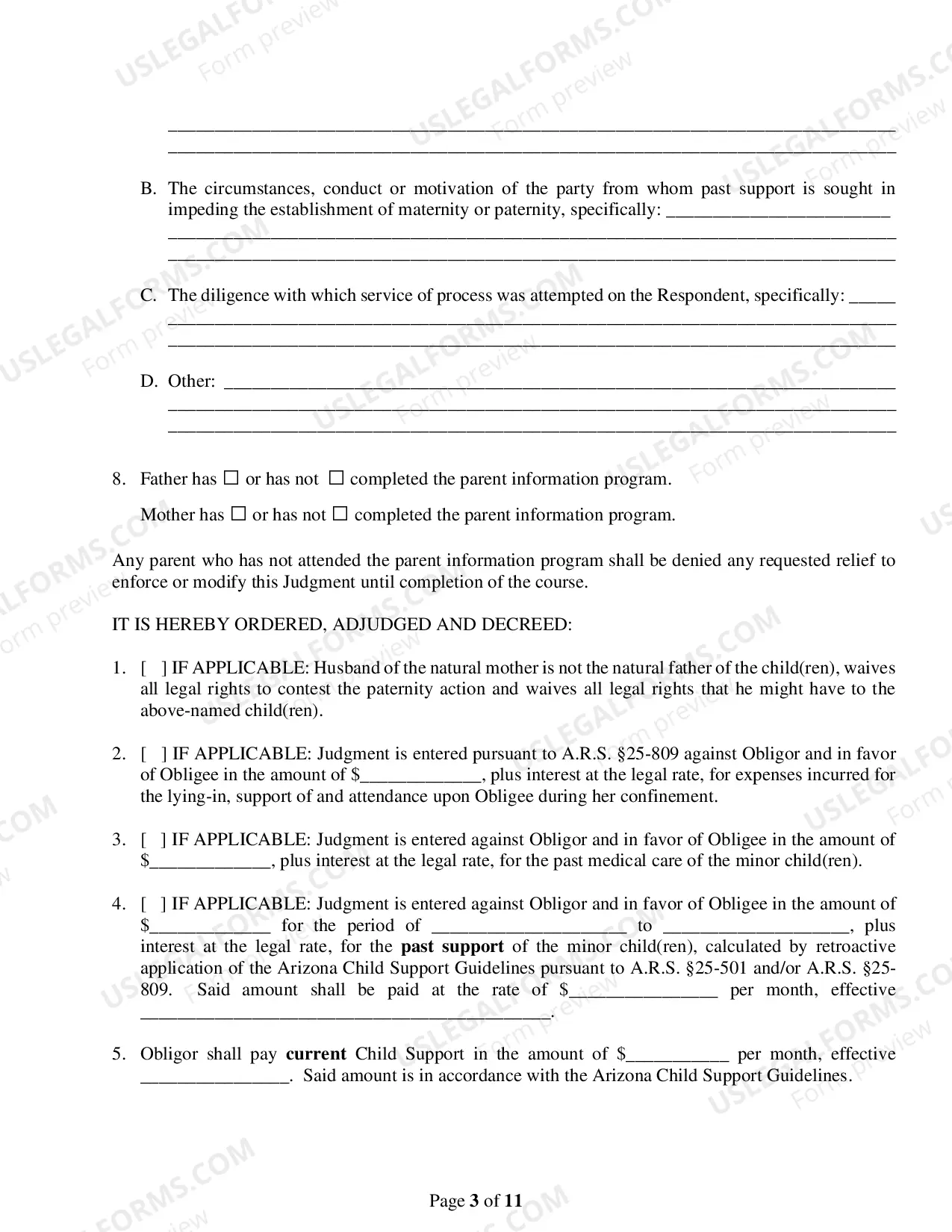 Preview Order for Custody, Parenting Time and Child Support for Petitioner or Respondent
