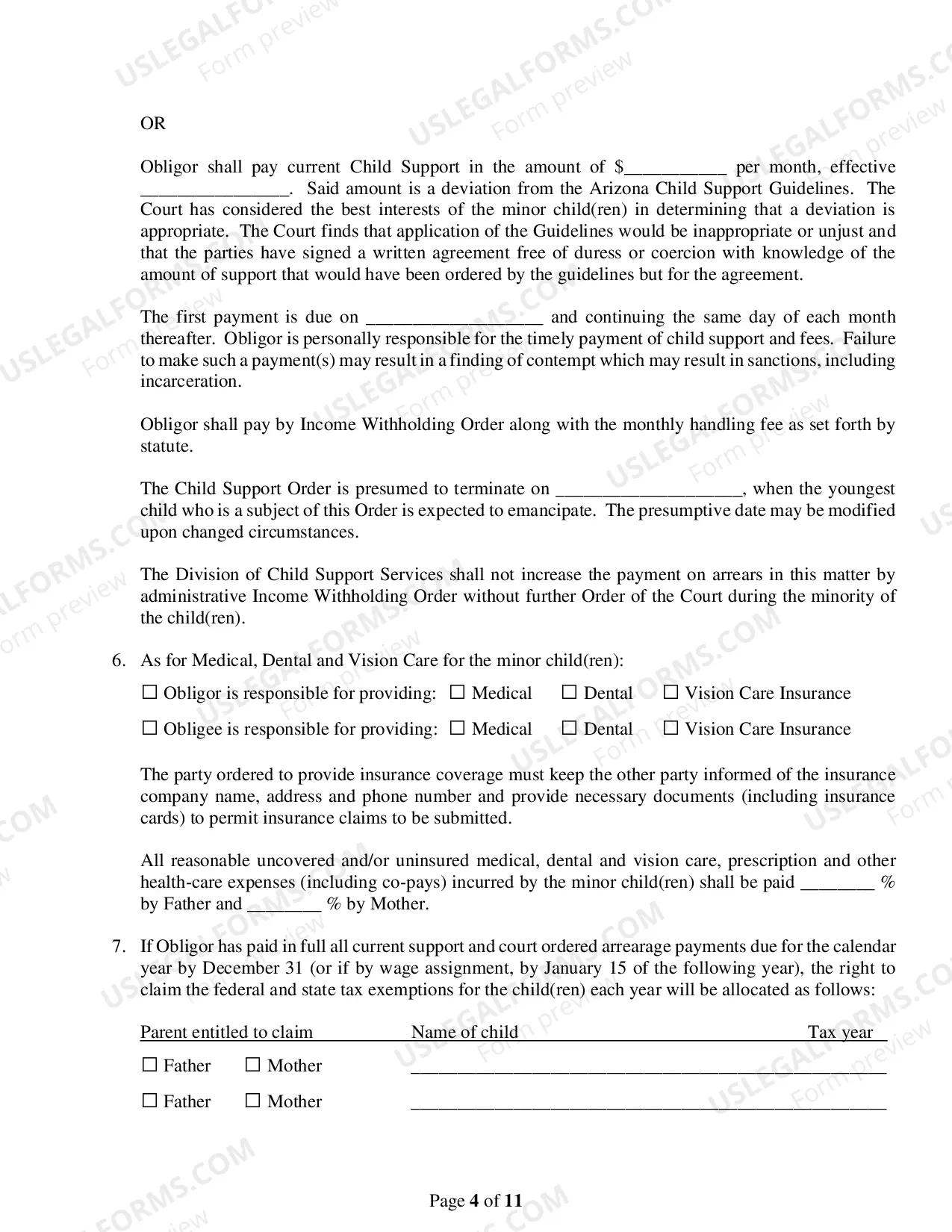 Preview Order for Custody, Parenting Time and Child Support for Petitioner or Respondent