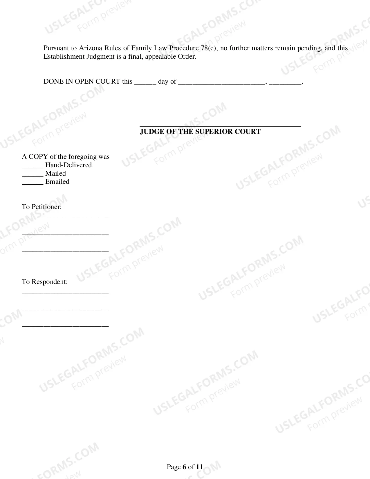 Preview Order for Custody, Parenting Time and Child Support for Petitioner or Respondent