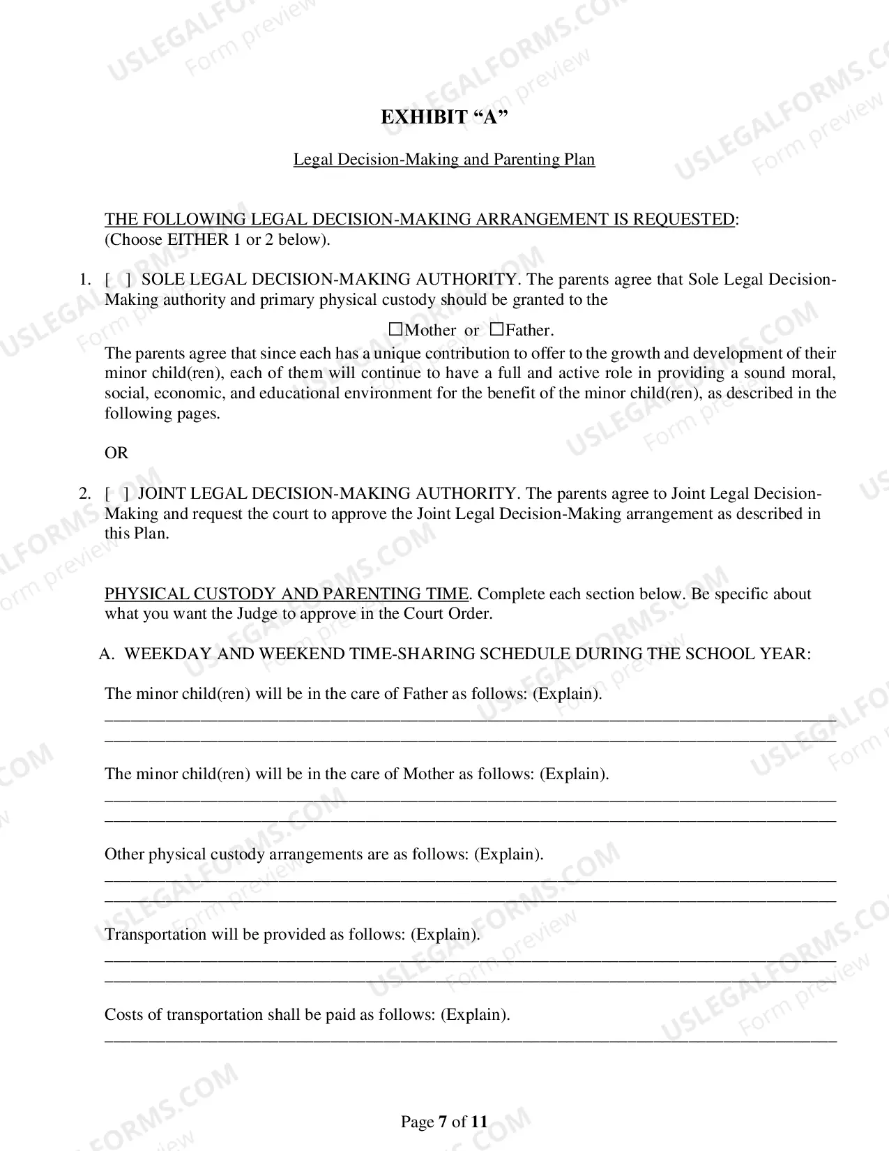 Preview Order for Custody, Parenting Time and Child Support for Petitioner or Respondent