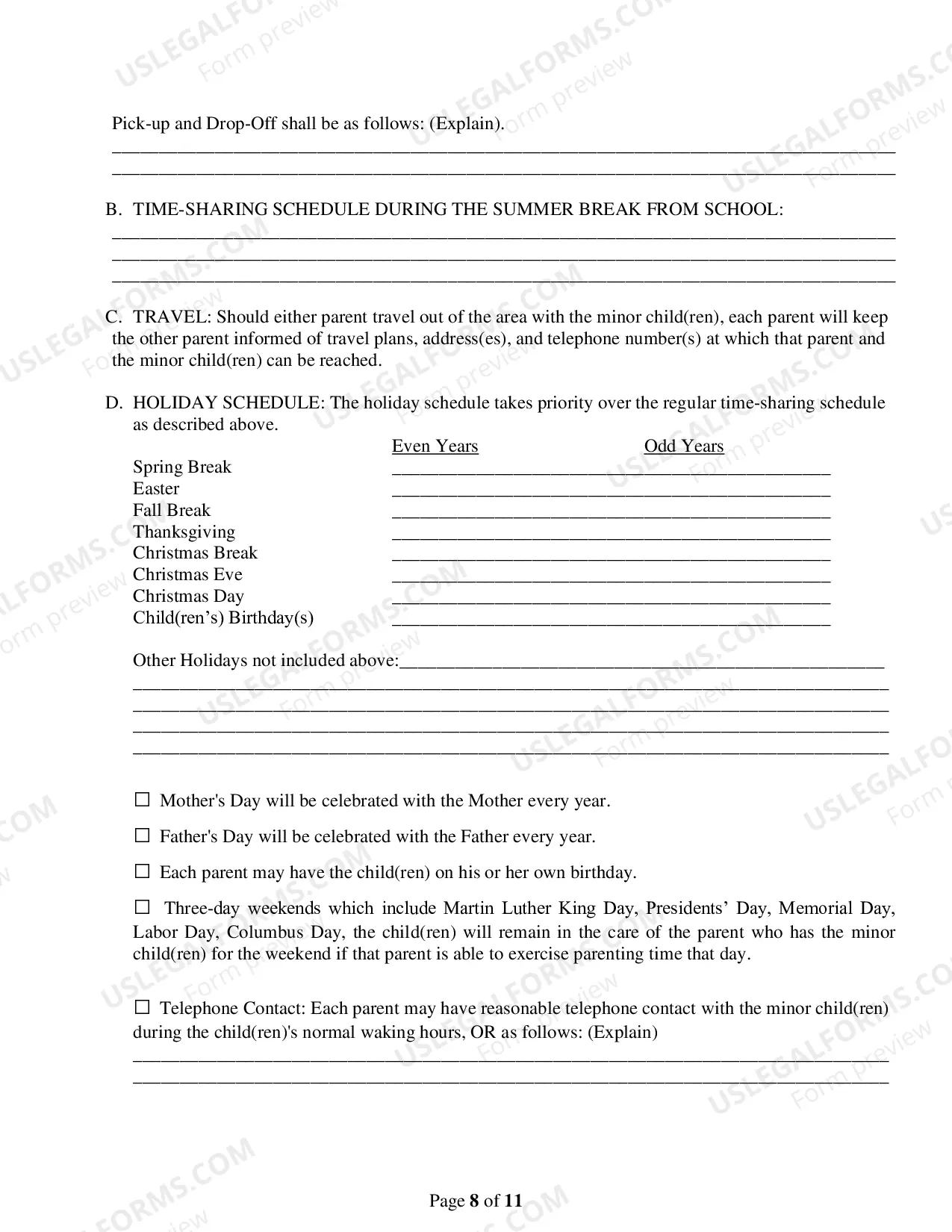 Preview Order for Custody, Parenting Time and Child Support for Petitioner or Respondent