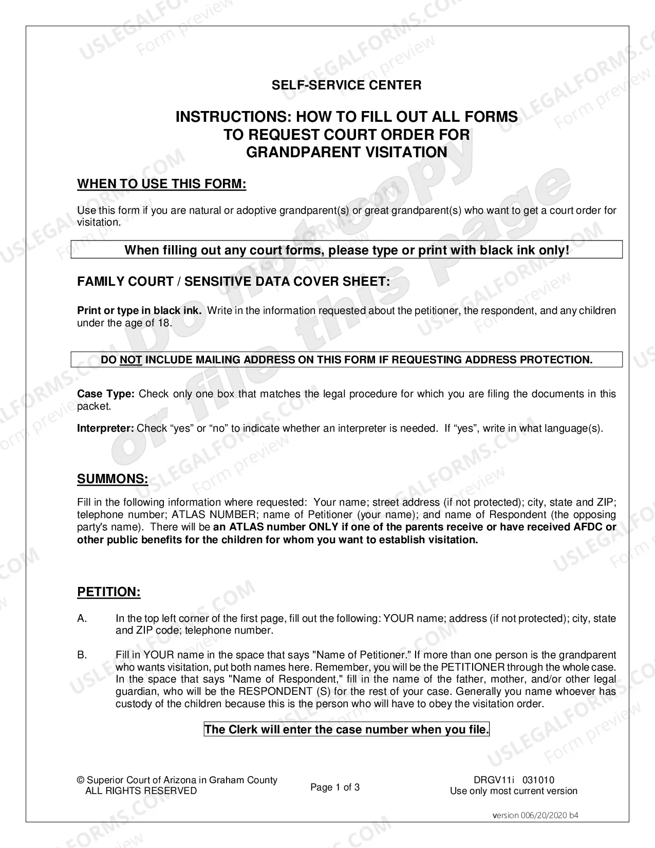 Preview Petition for Order about Grandparent Visitation