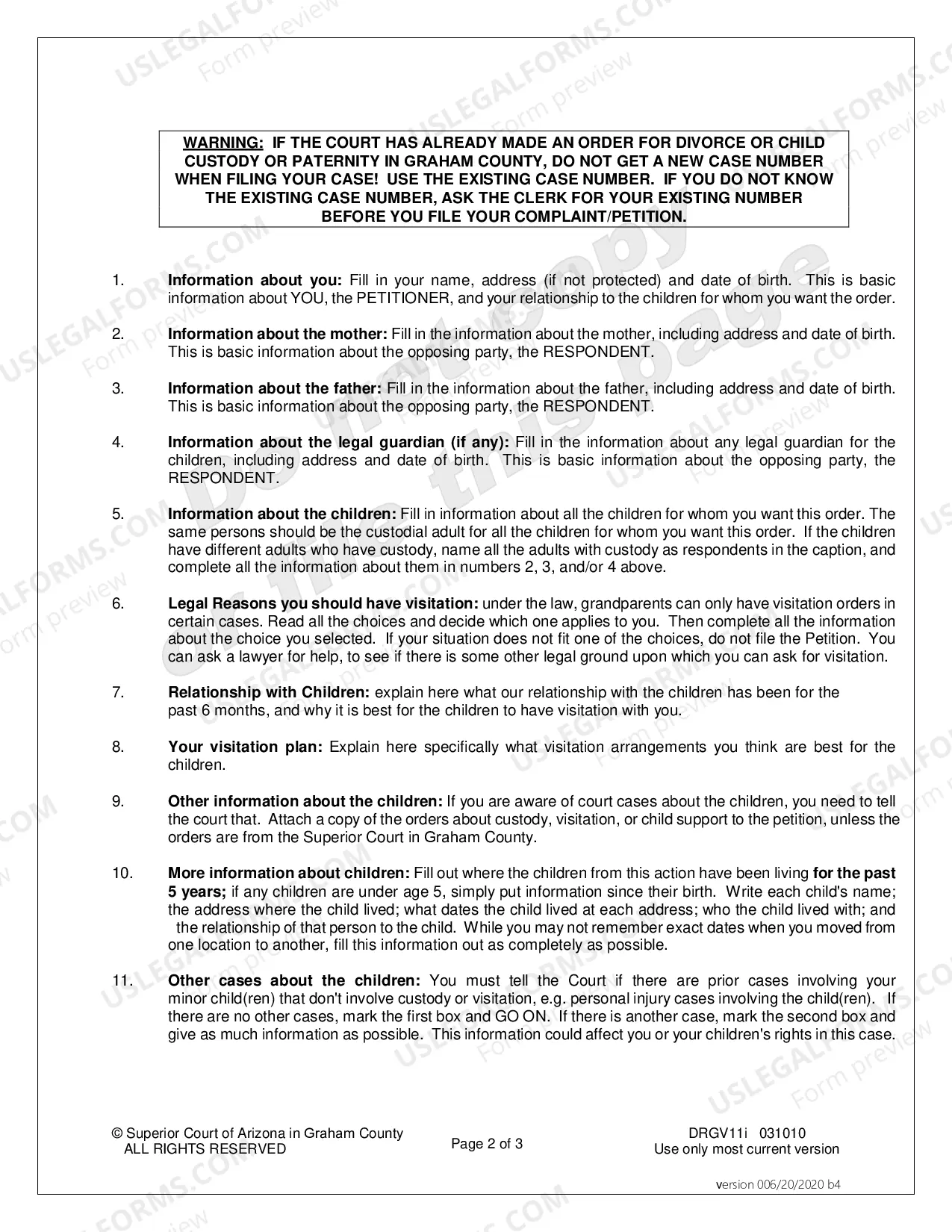 Preview Petition for Order about Grandparent Visitation