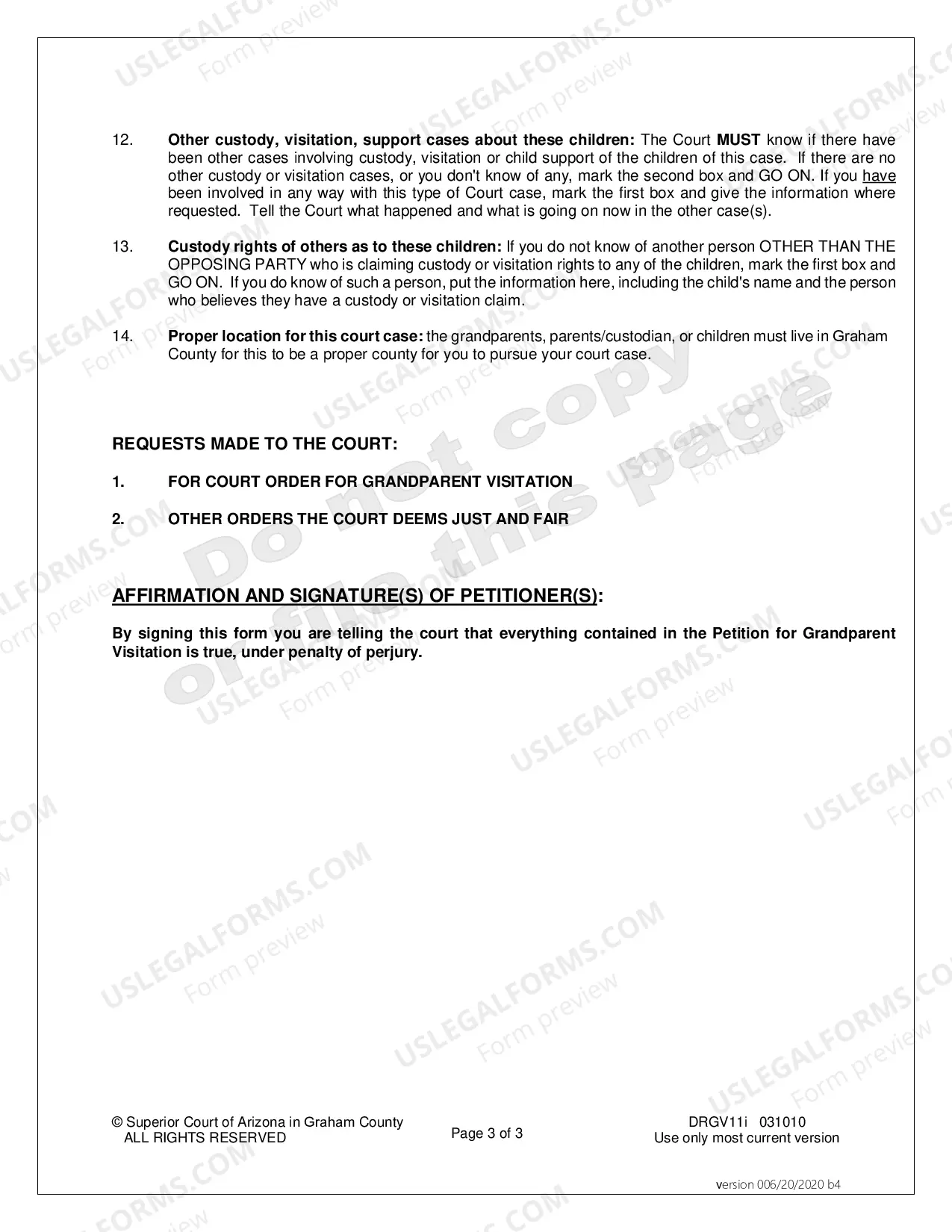 Preview Petition for Order about Grandparent Visitation