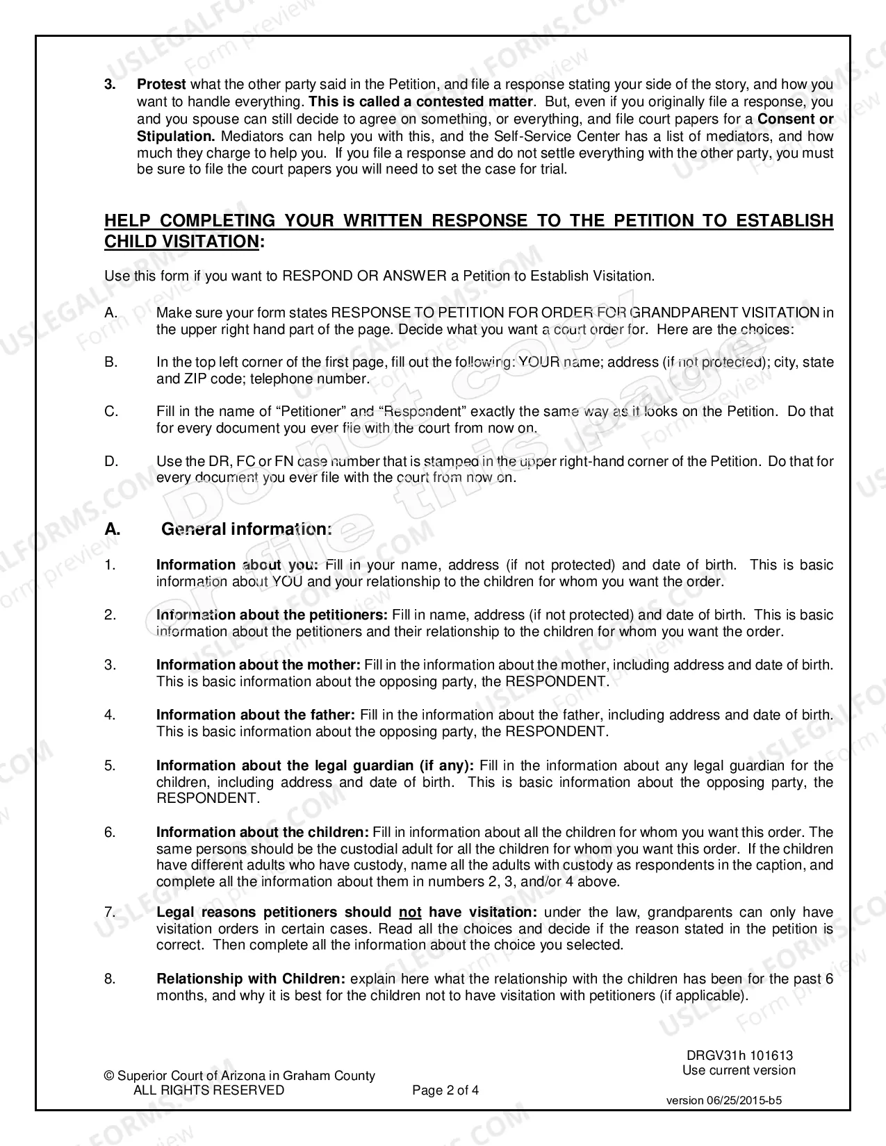Preview Response to Petition to Establish Grandparent Visitation