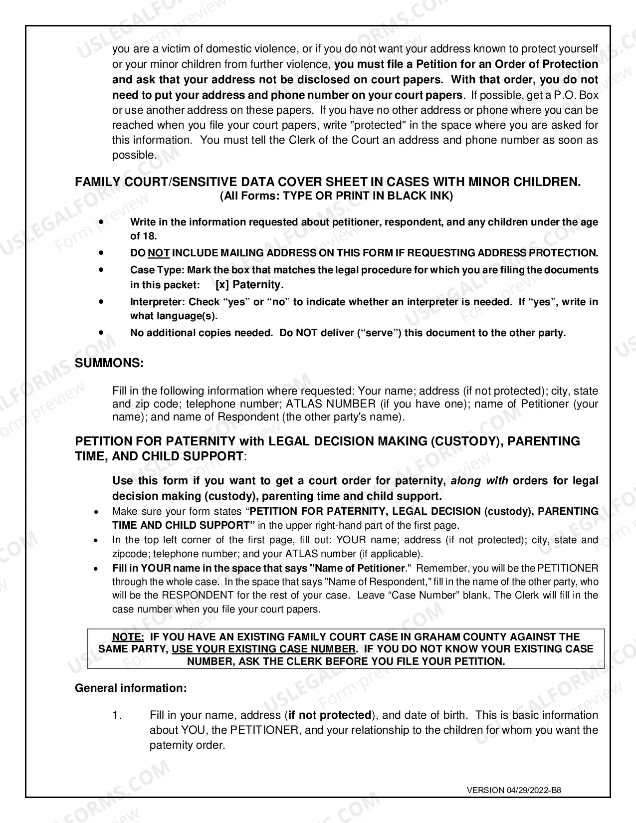 Preview Establish Paternity with Custody, Parenting Time and Child Support for Petitioner Only