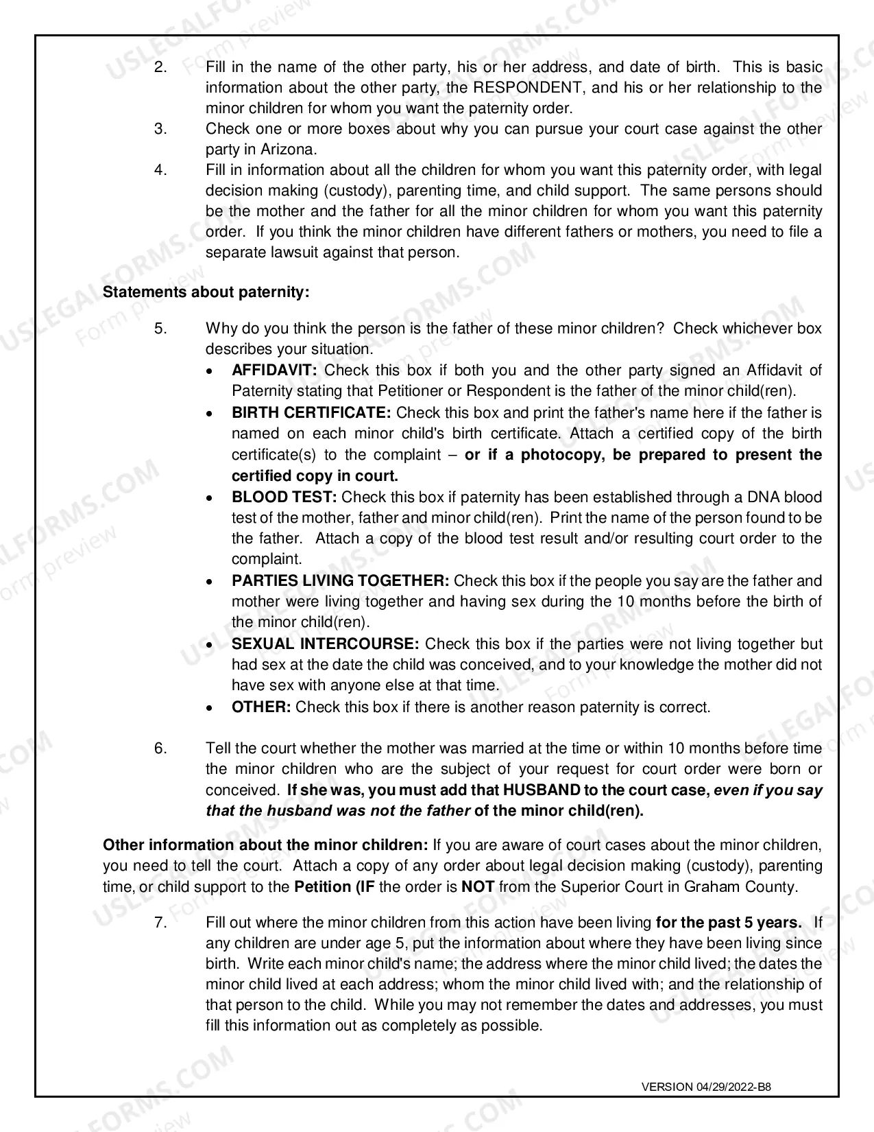 Preview Establish Paternity with Custody, Parenting Time and Child Support for Petitioner Only