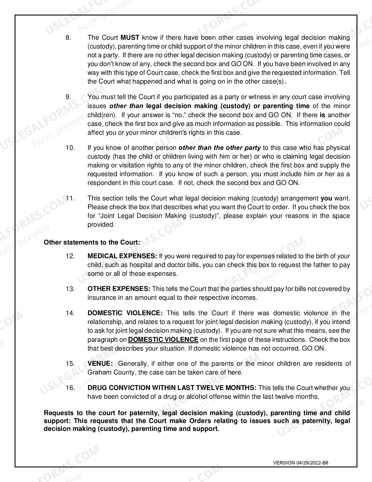 Preview Establish Paternity with Custody, Parenting Time and Child Support for Petitioner Only