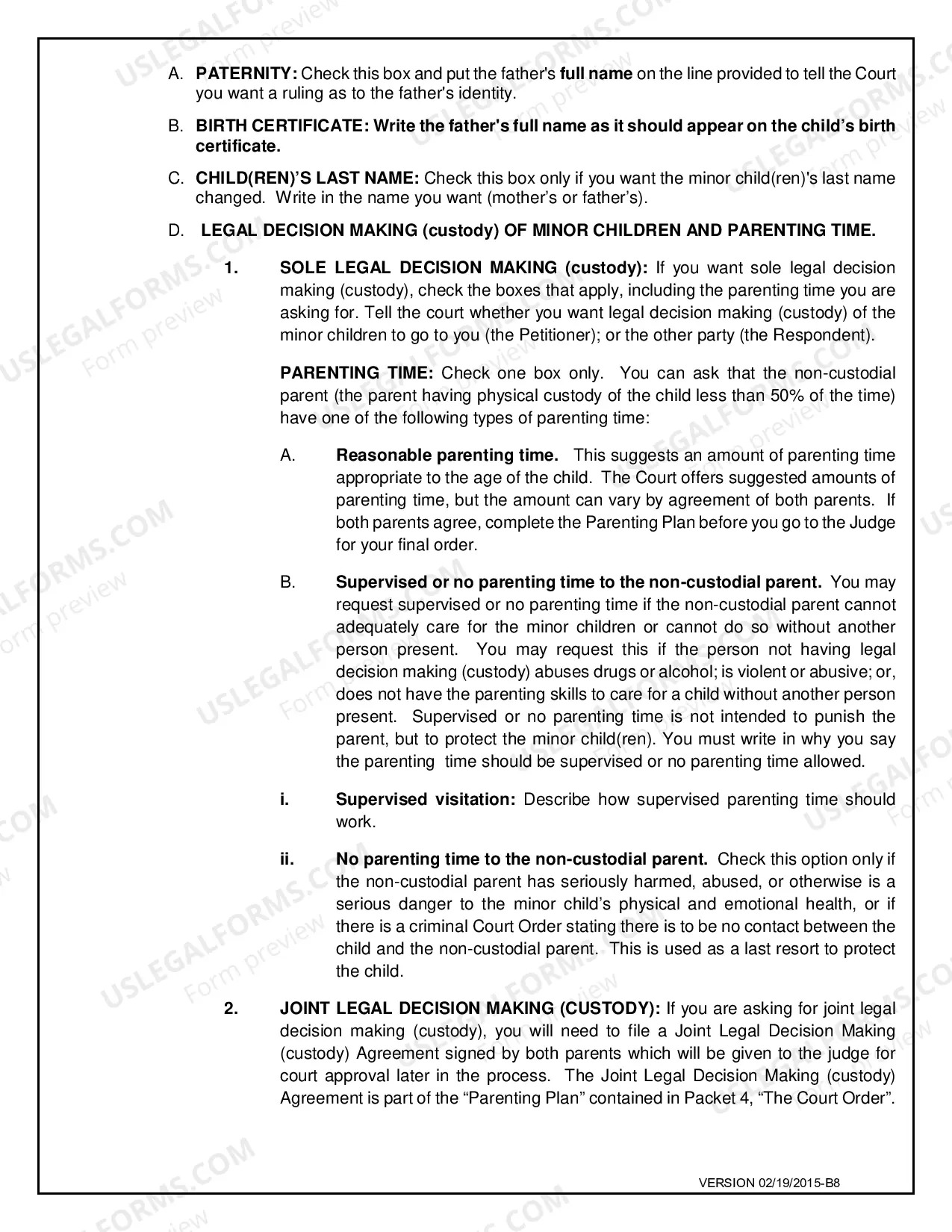 Preview Establish Paternity with Custody, Parenting Time and Child Support for Petitioner Only