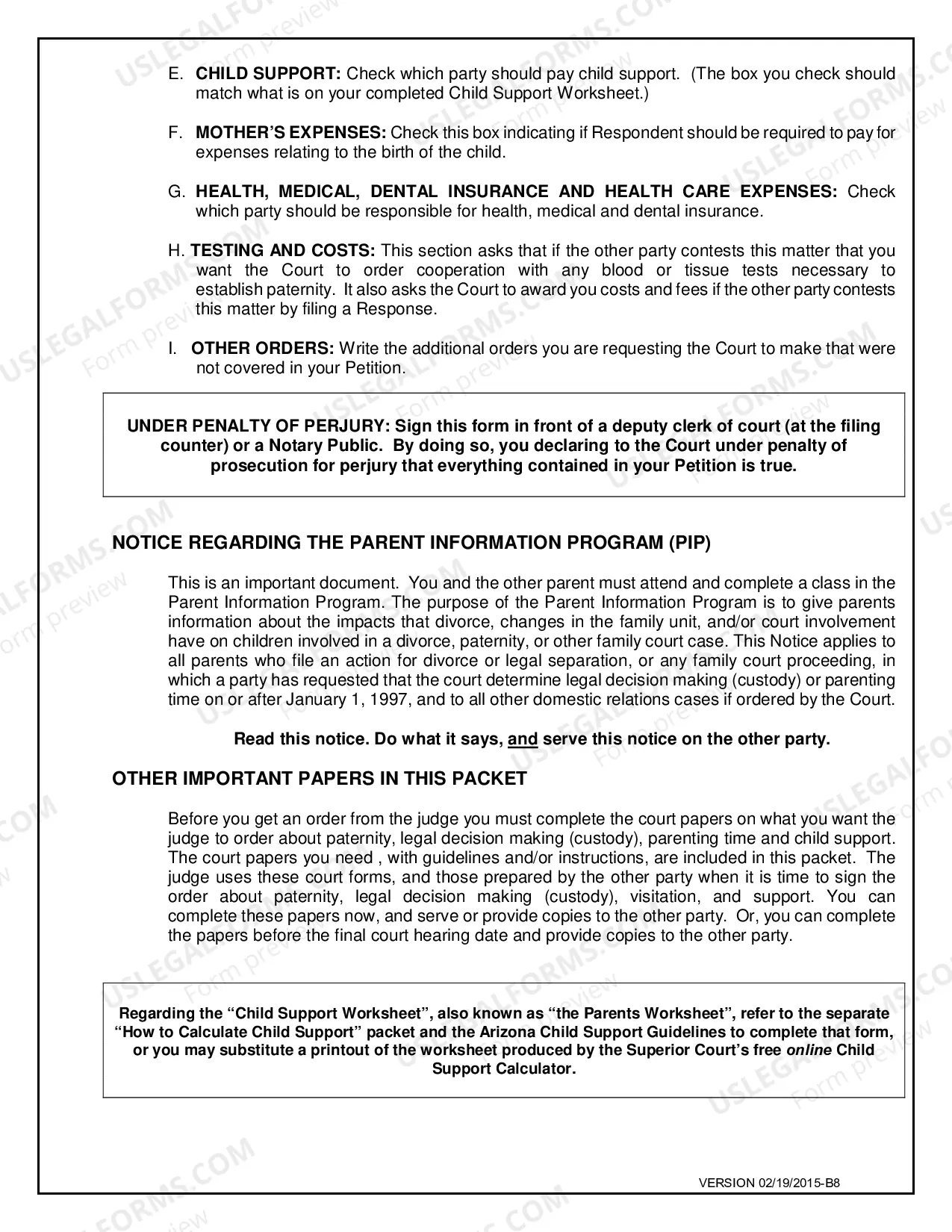 Preview Establish Paternity with Custody, Parenting Time and Child Support for Petitioner Only