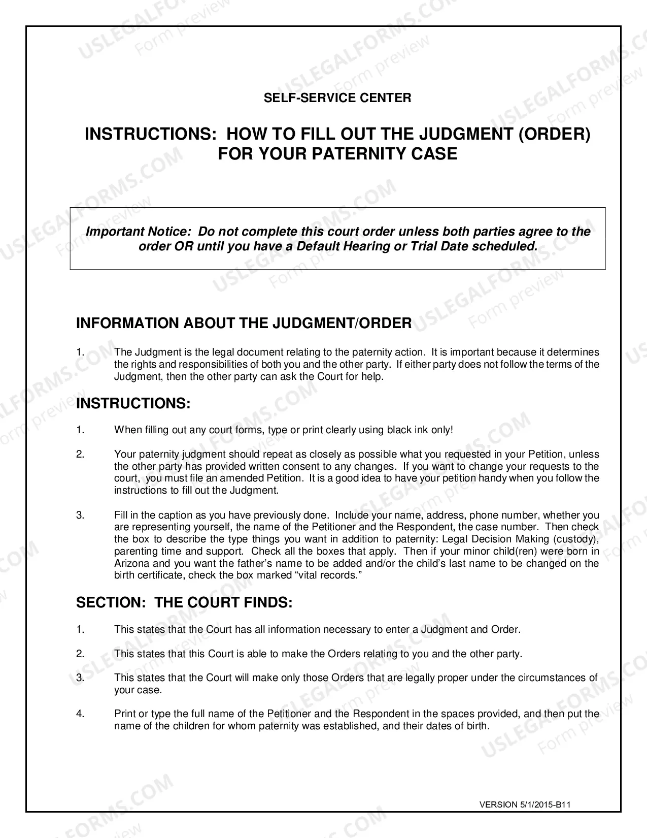 Preview Paternity Order with Custody Parenting Time and Child Support for Petitioner or Respondent