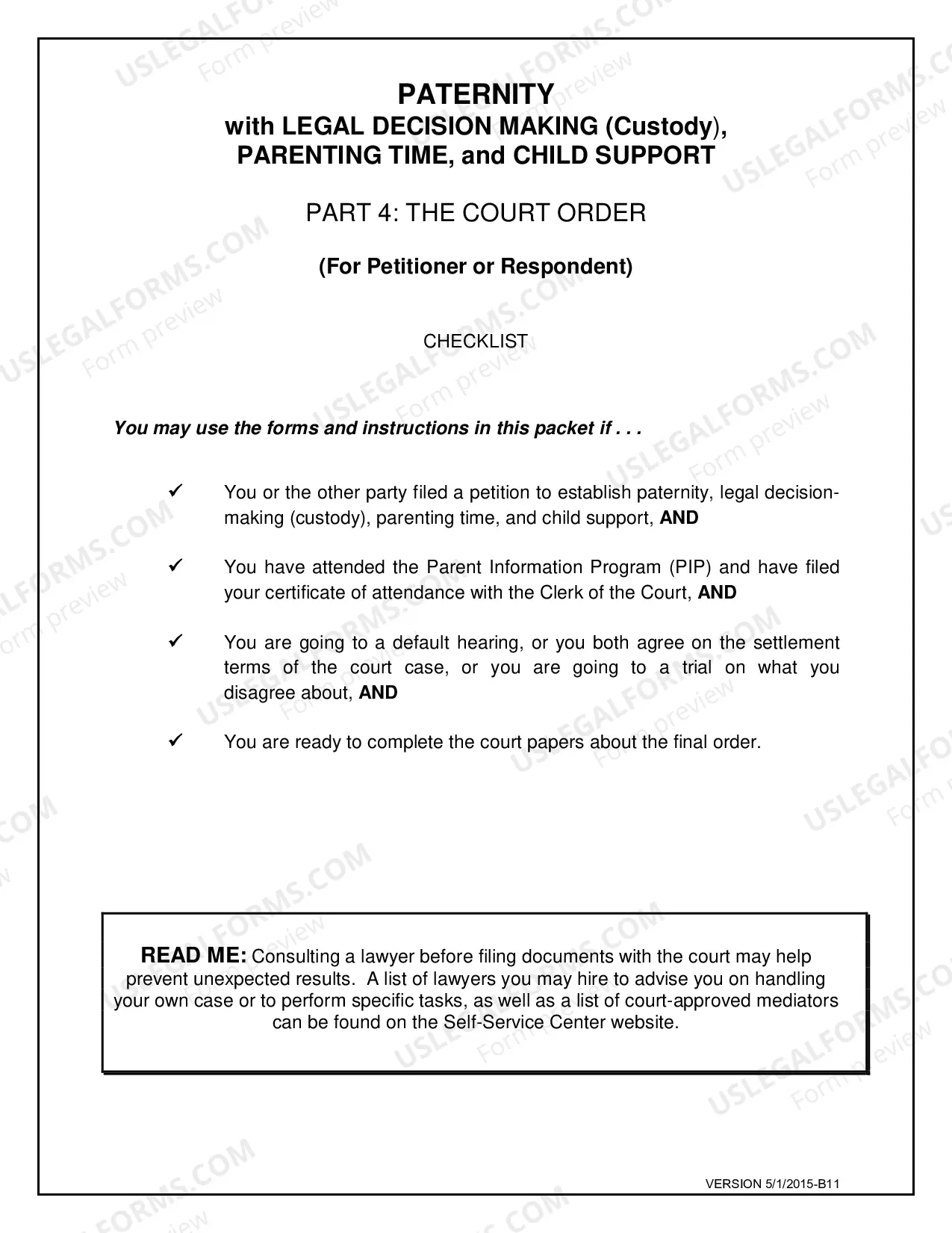 Preview Paternity Order with Custody Parenting Time and Child Support for Petitioner or Respondent