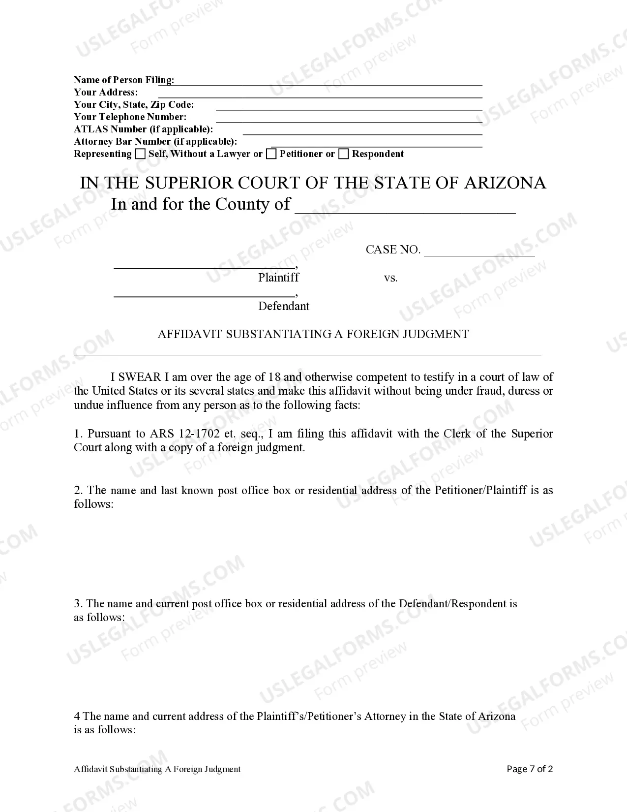 Preview Arizona Foreign Judgment Enrollment