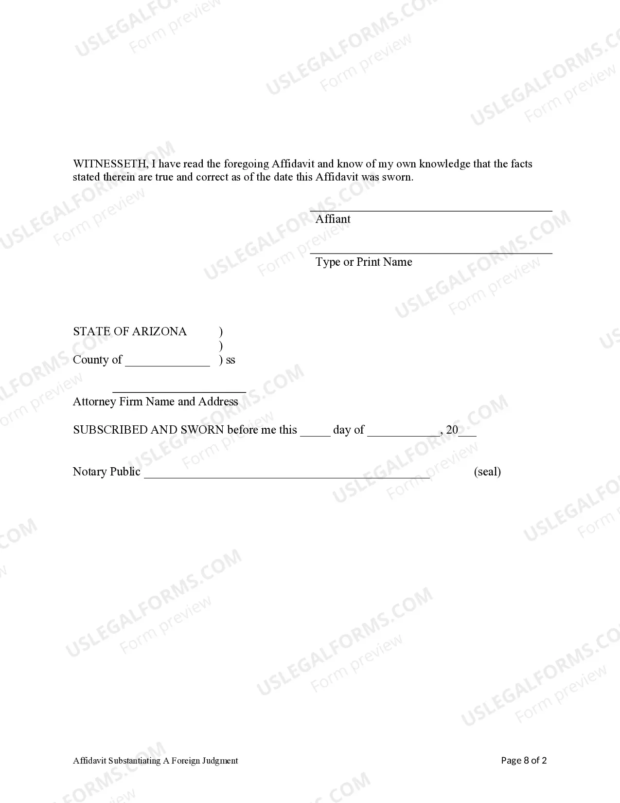 Preview Arizona Foreign Judgment Enrollment