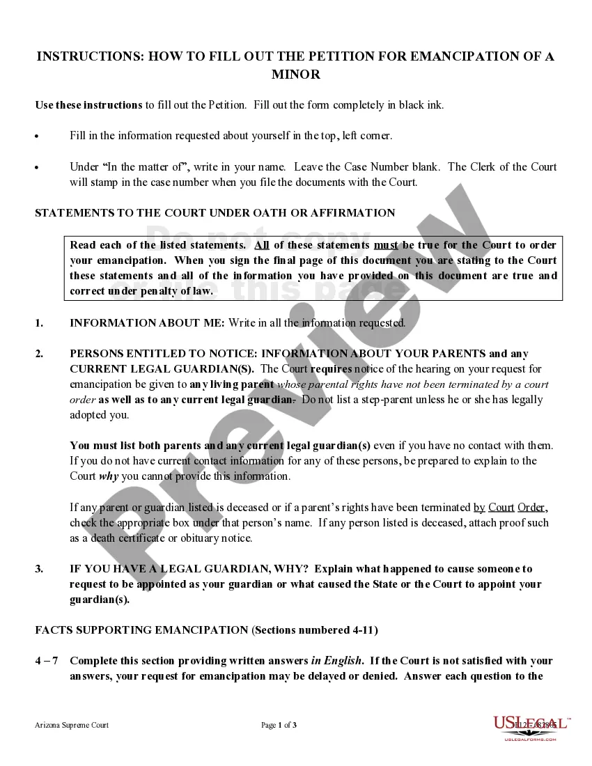 Arizona Instructions How To Emancipate Yourself In Arizona US Legal