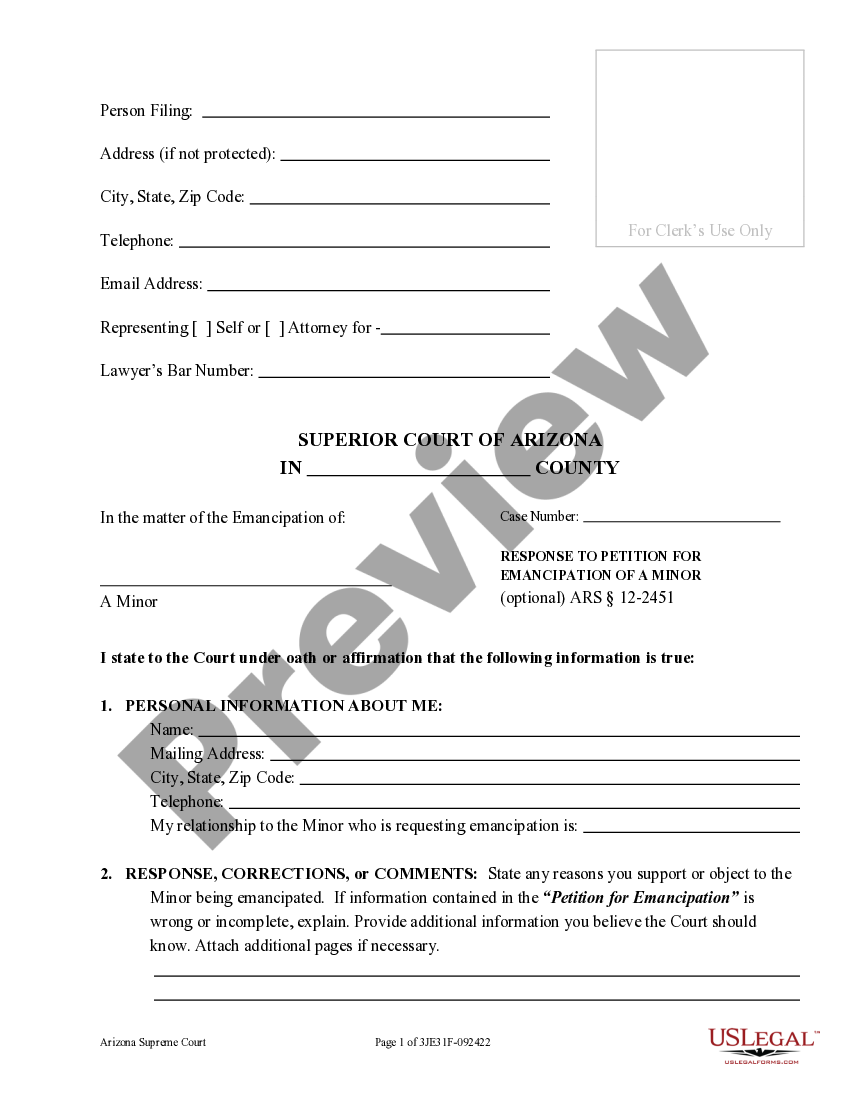 Arizona Petition for Emancipation of a Minor Arizona Emancipation