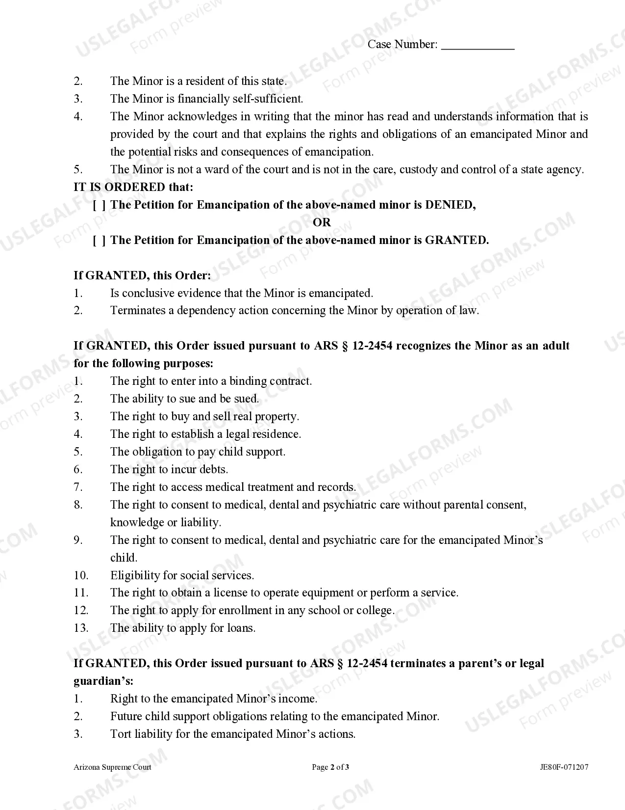 Preview Order for Emancipation of a Minor