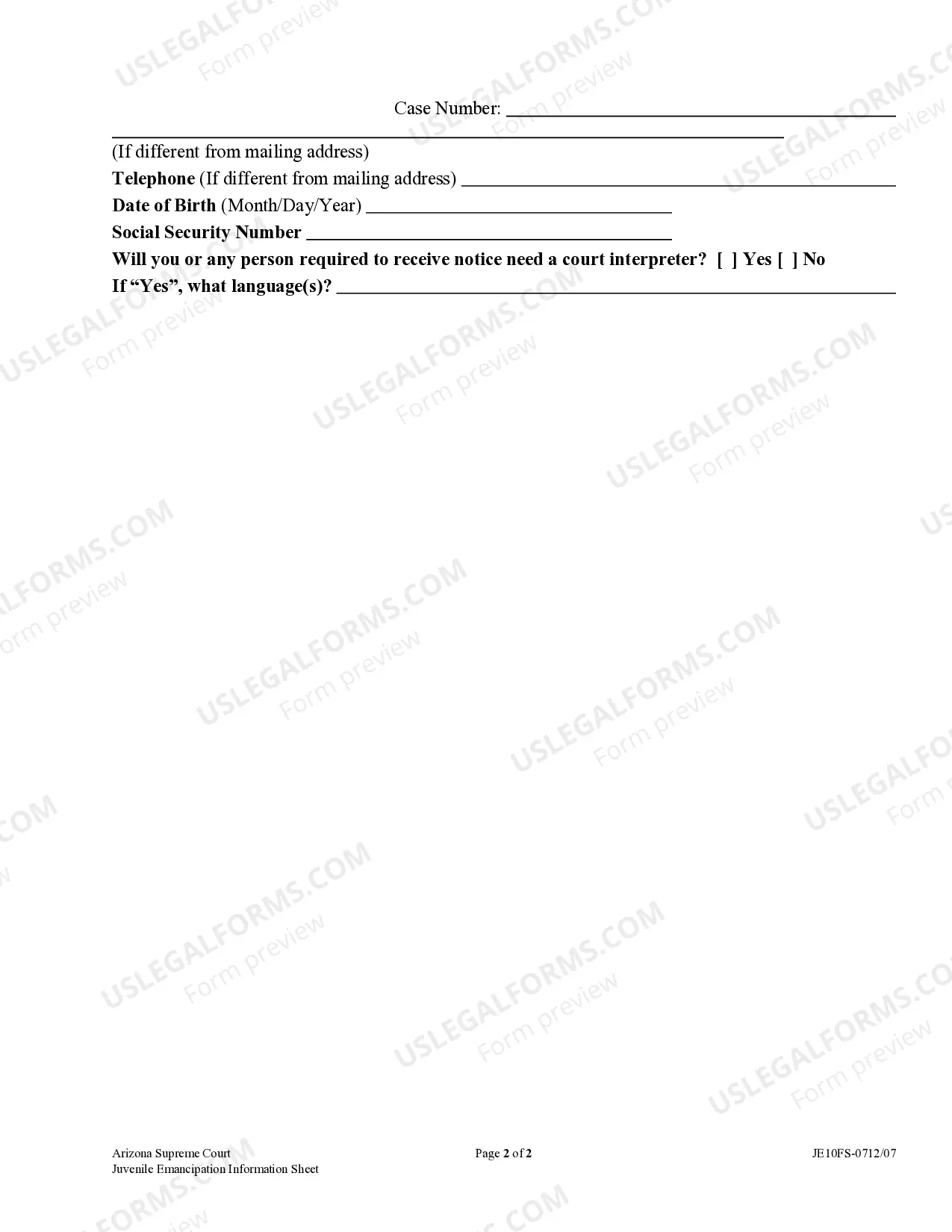 Preview Juvenile Emancipation Information Sheet