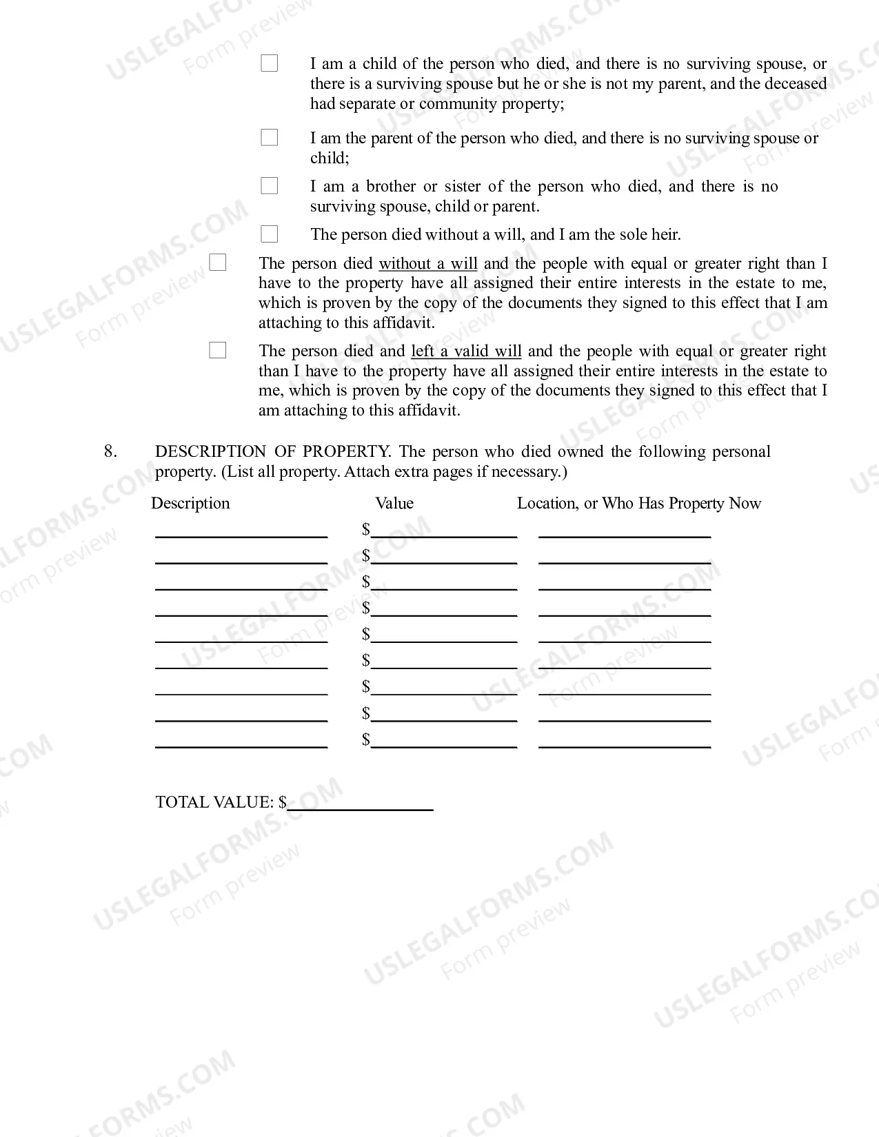 Preview Small Estate Affidavit for Estates Not More Than $200,000 with Personal Property Only