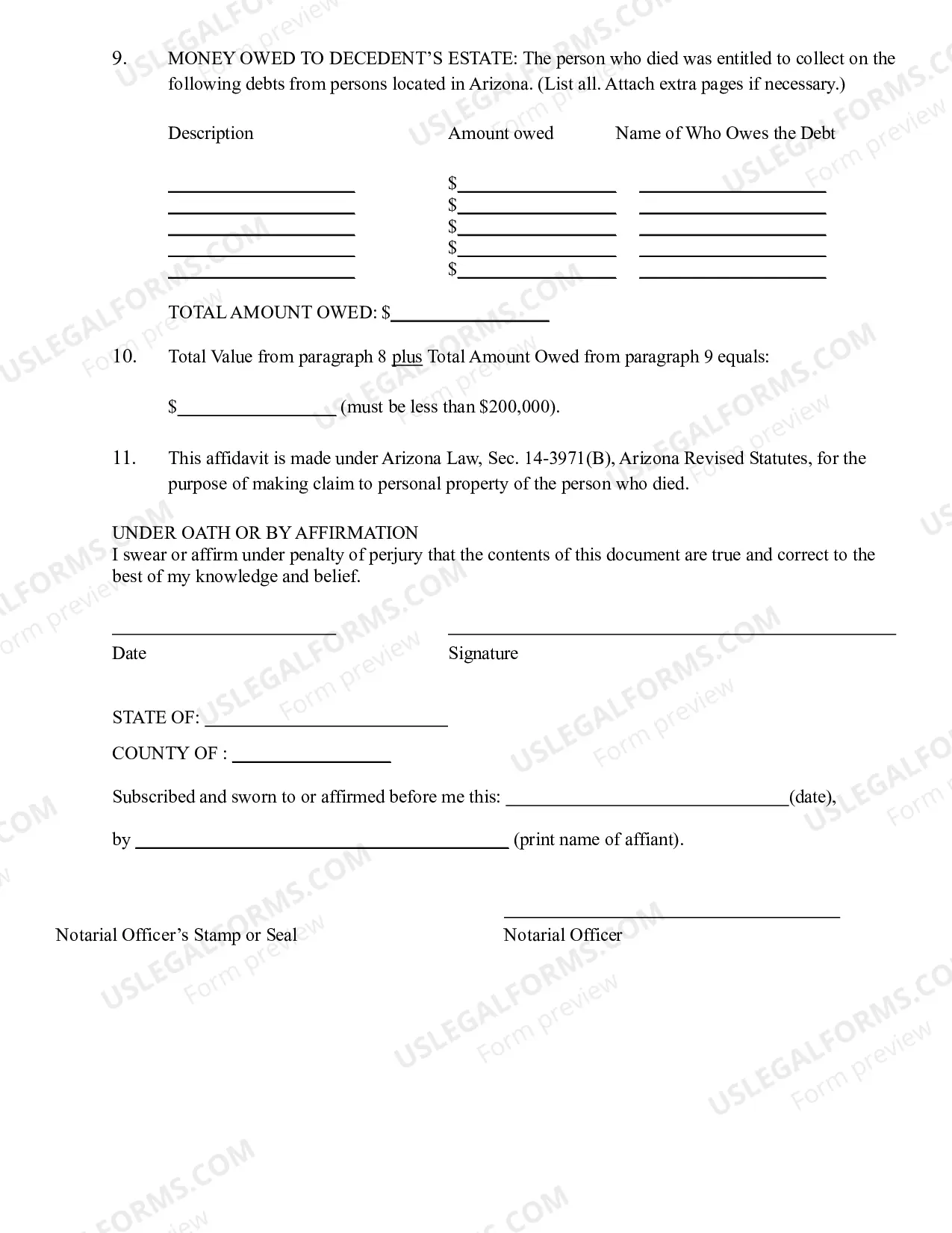 Preview Small Estate Affidavit for Estates Not More Than $200,000 with Personal Property Only