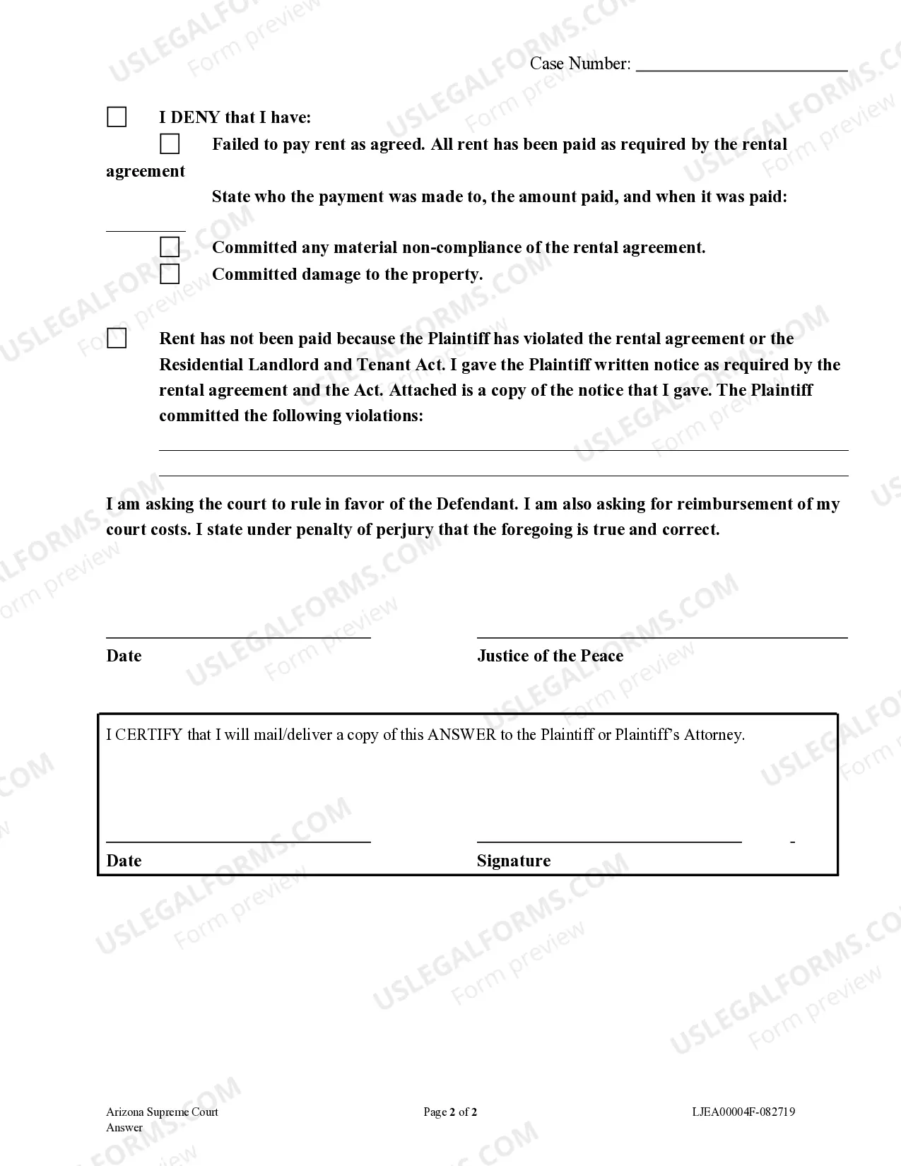 Preview Answer to Eviction Action
