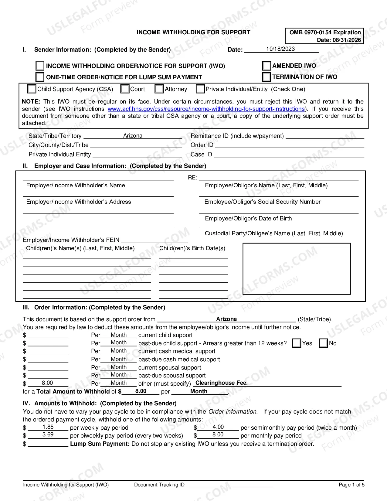Preview Income Withholding Order for Support