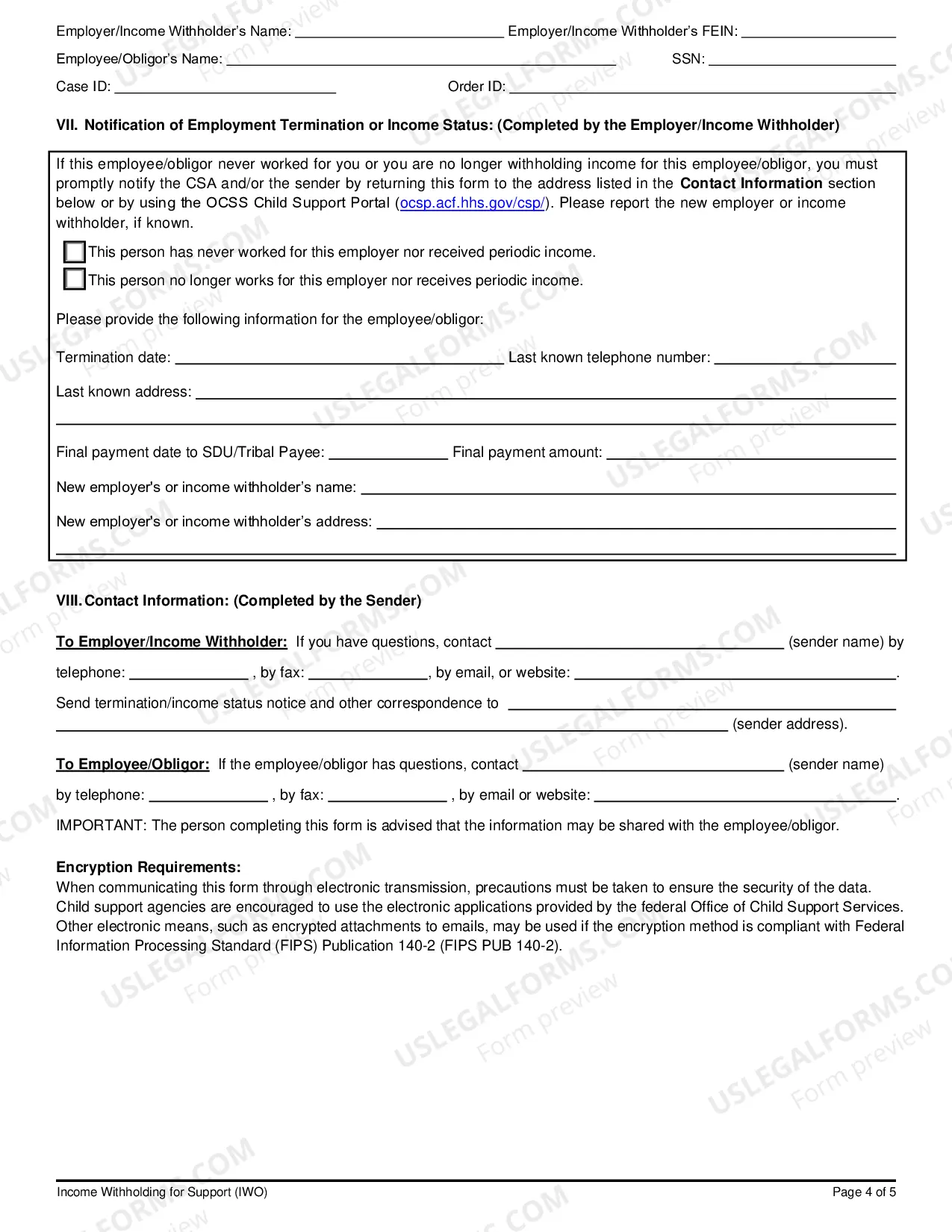 Preview Income Withholding Order for Support