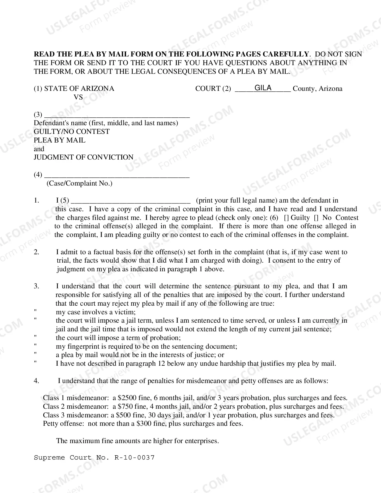 Preview Criminal Plea Form (by mail)