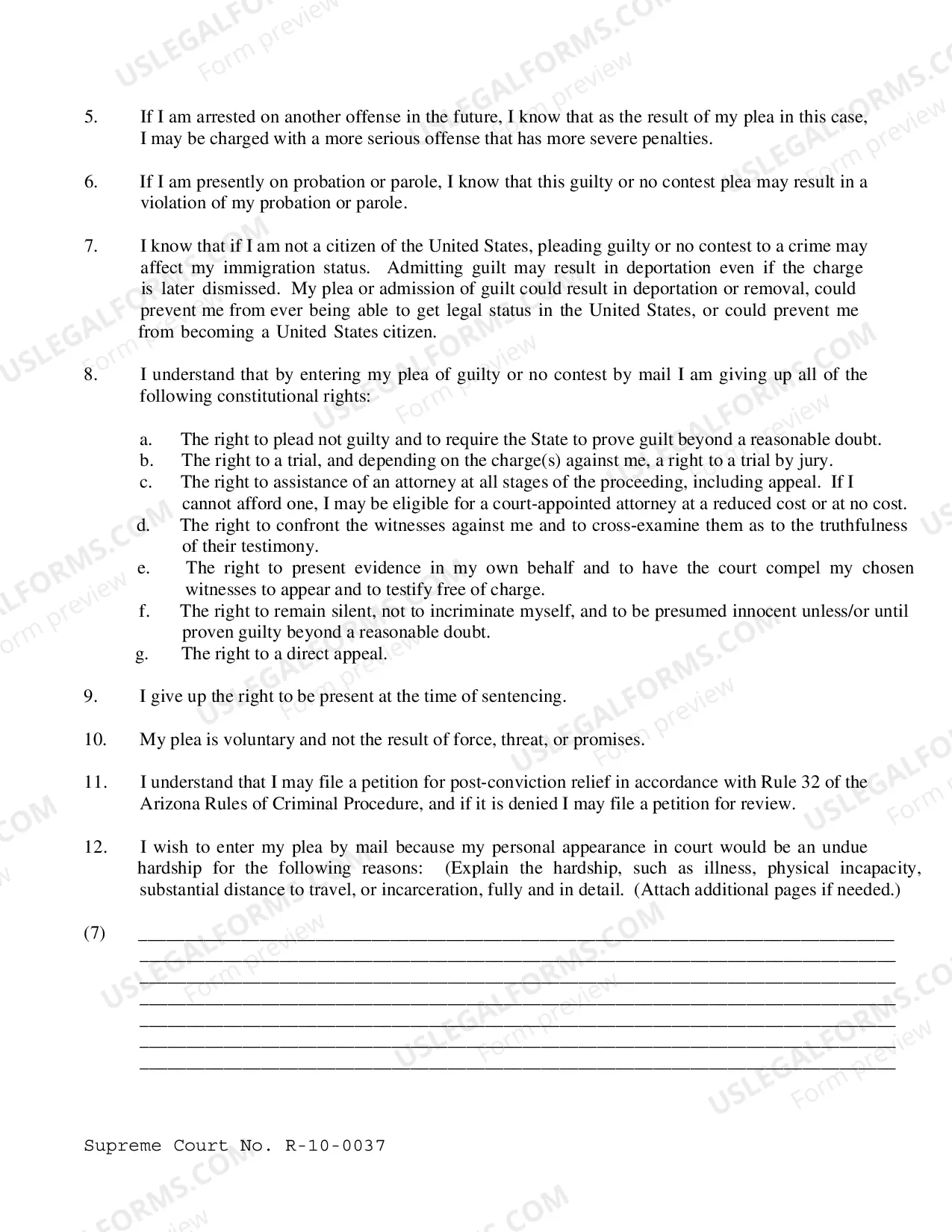 Preview Criminal Plea Form (by mail)