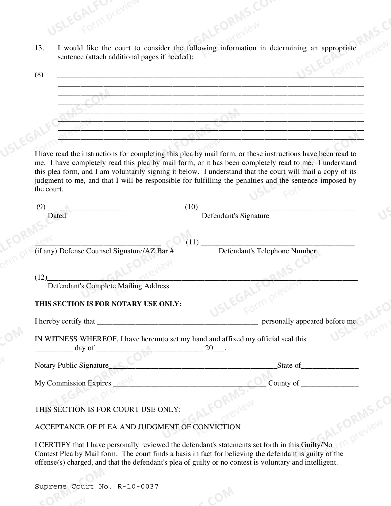 Preview Criminal Plea Form (by mail)