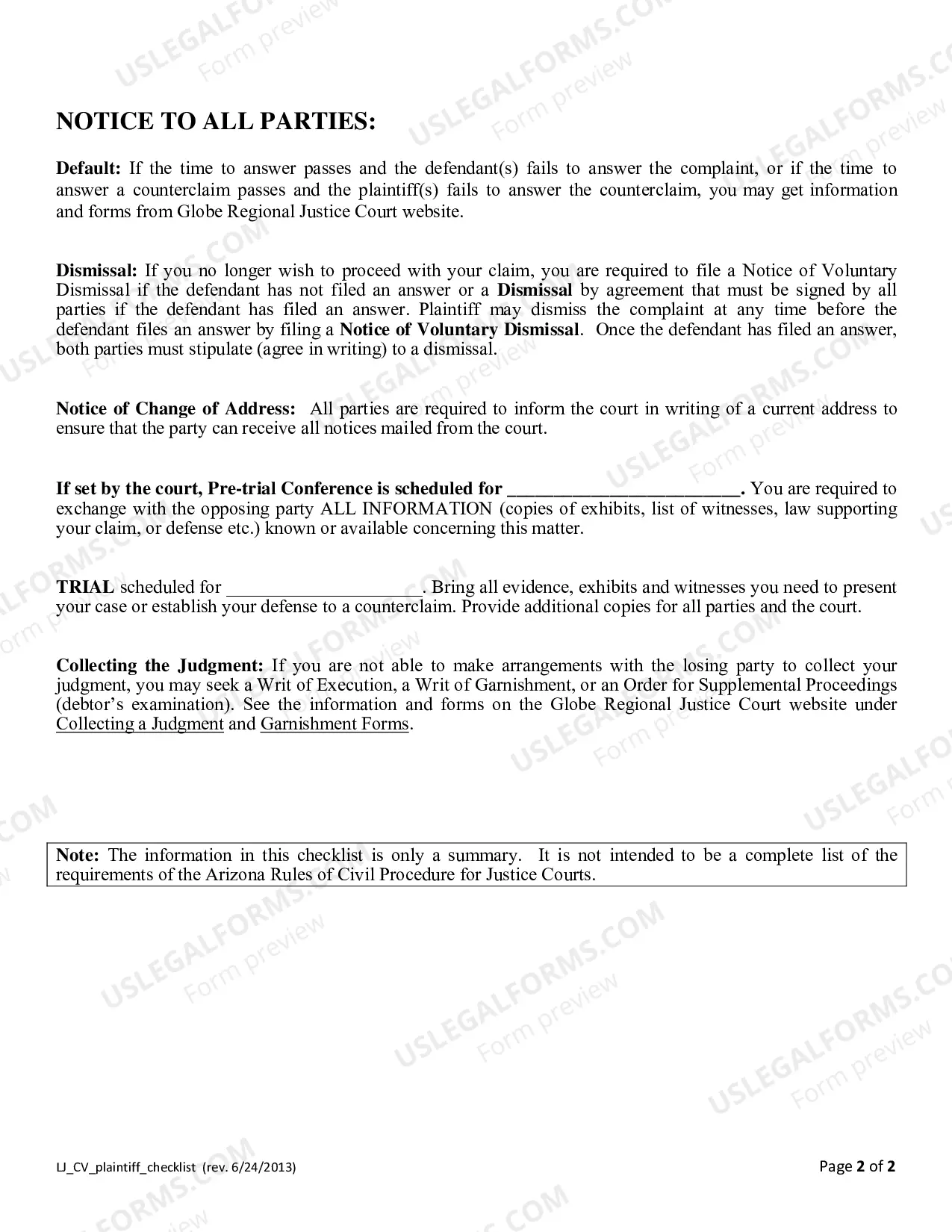 Preview Plaintiff Checklist