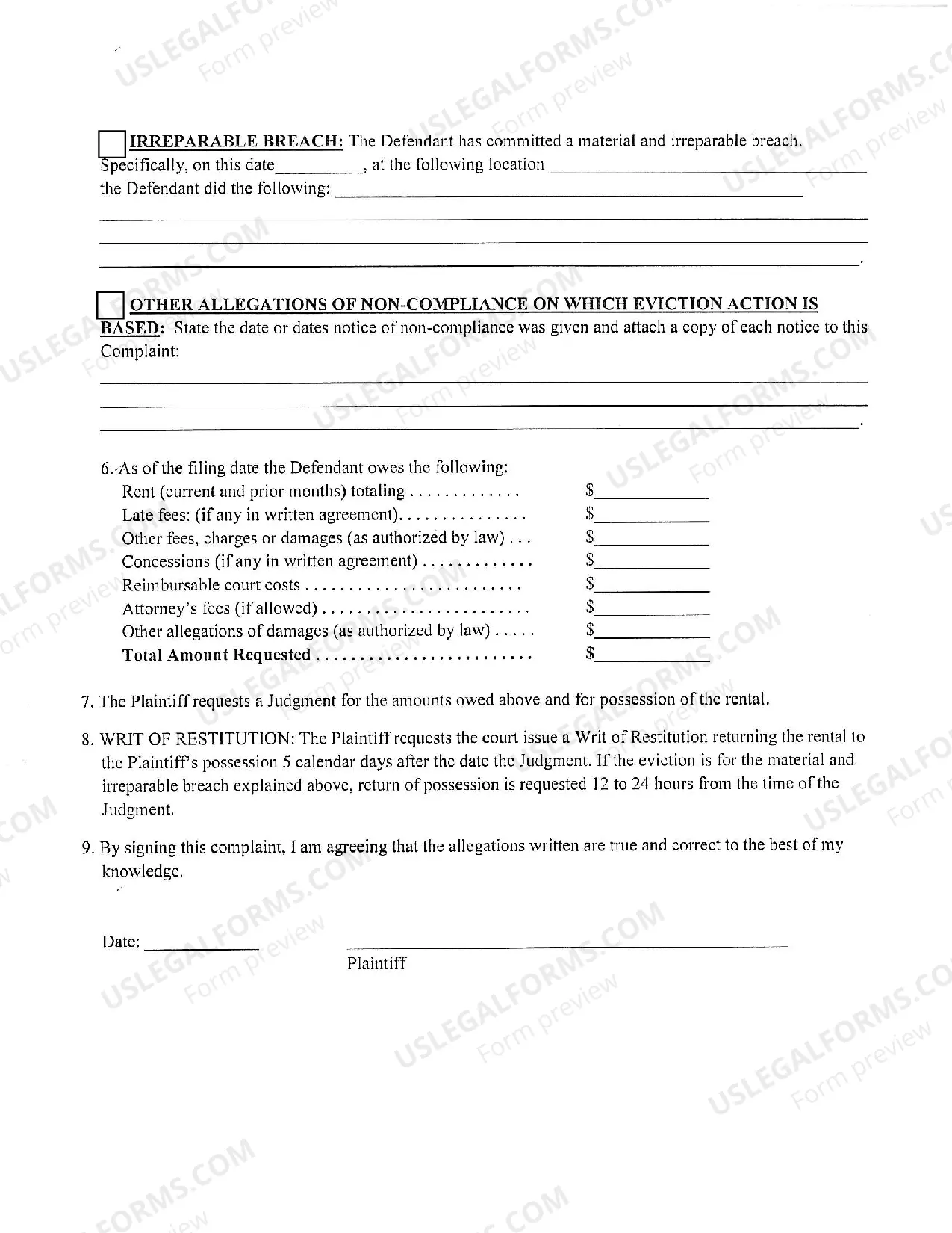Preview Eviction / Forcible Detainer Complaint