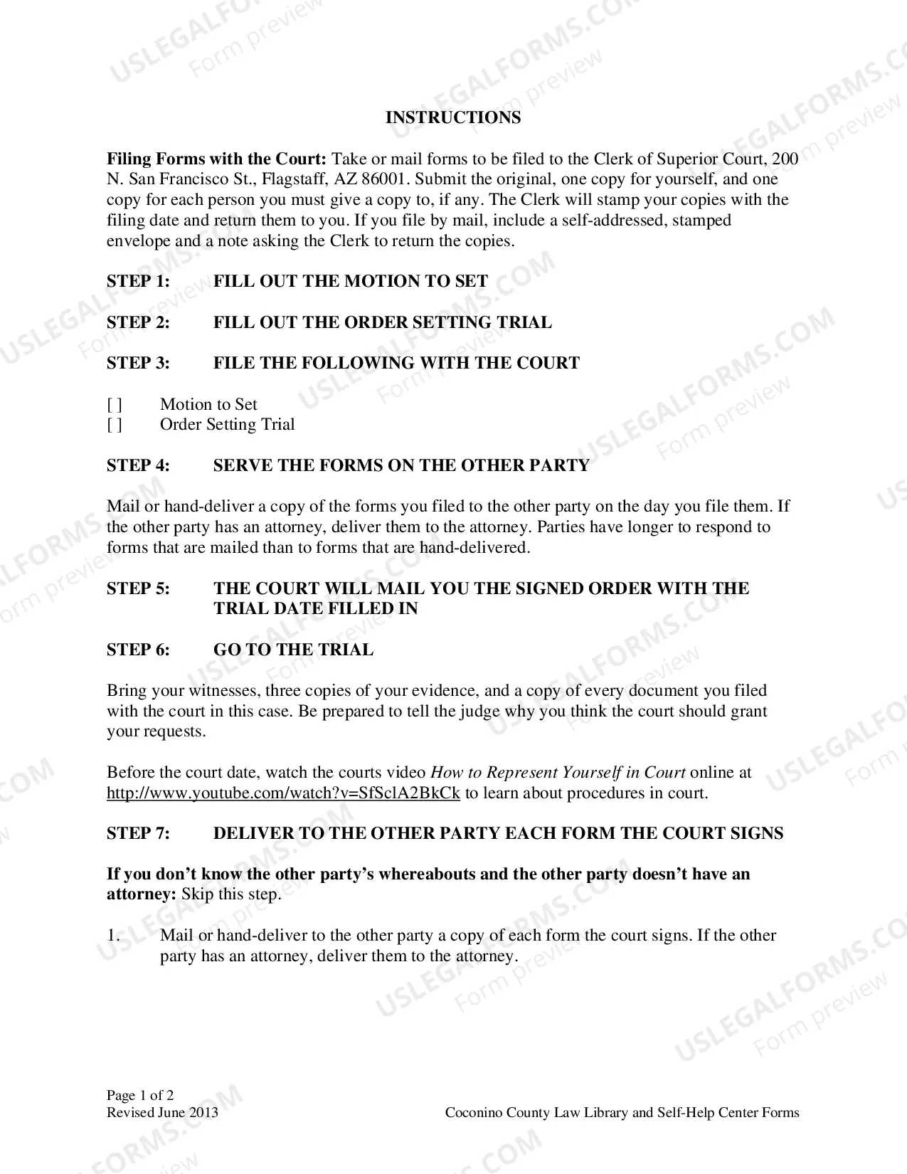 Preview Motion to Set Trial, Affidavit Of Delivery and Order