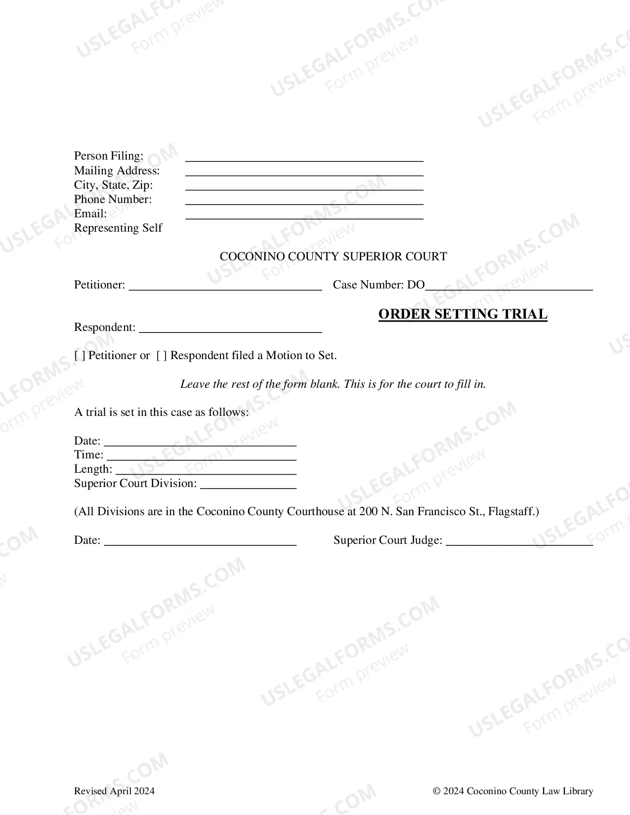 Preview Motion to Set Trial, Affidavit Of Delivery and Order