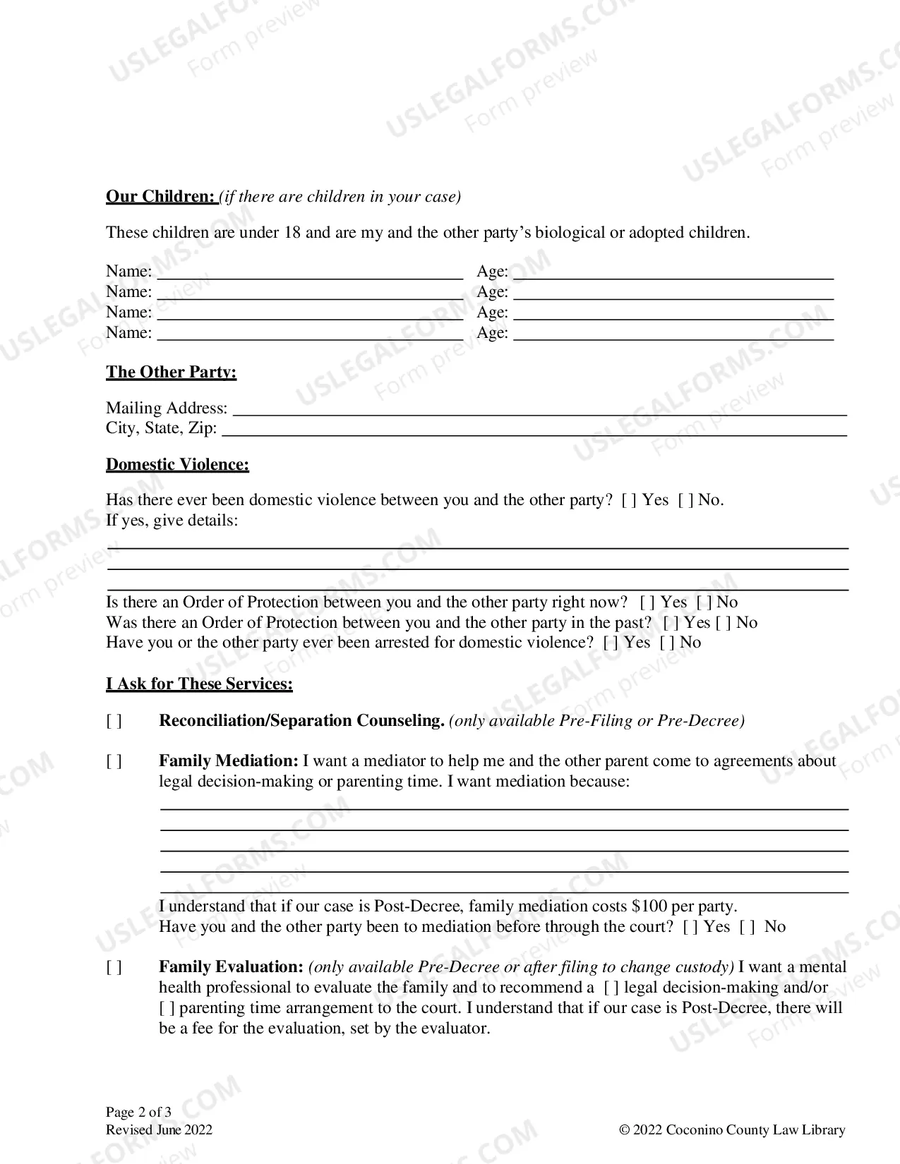 Preview Packet for Family Court Services