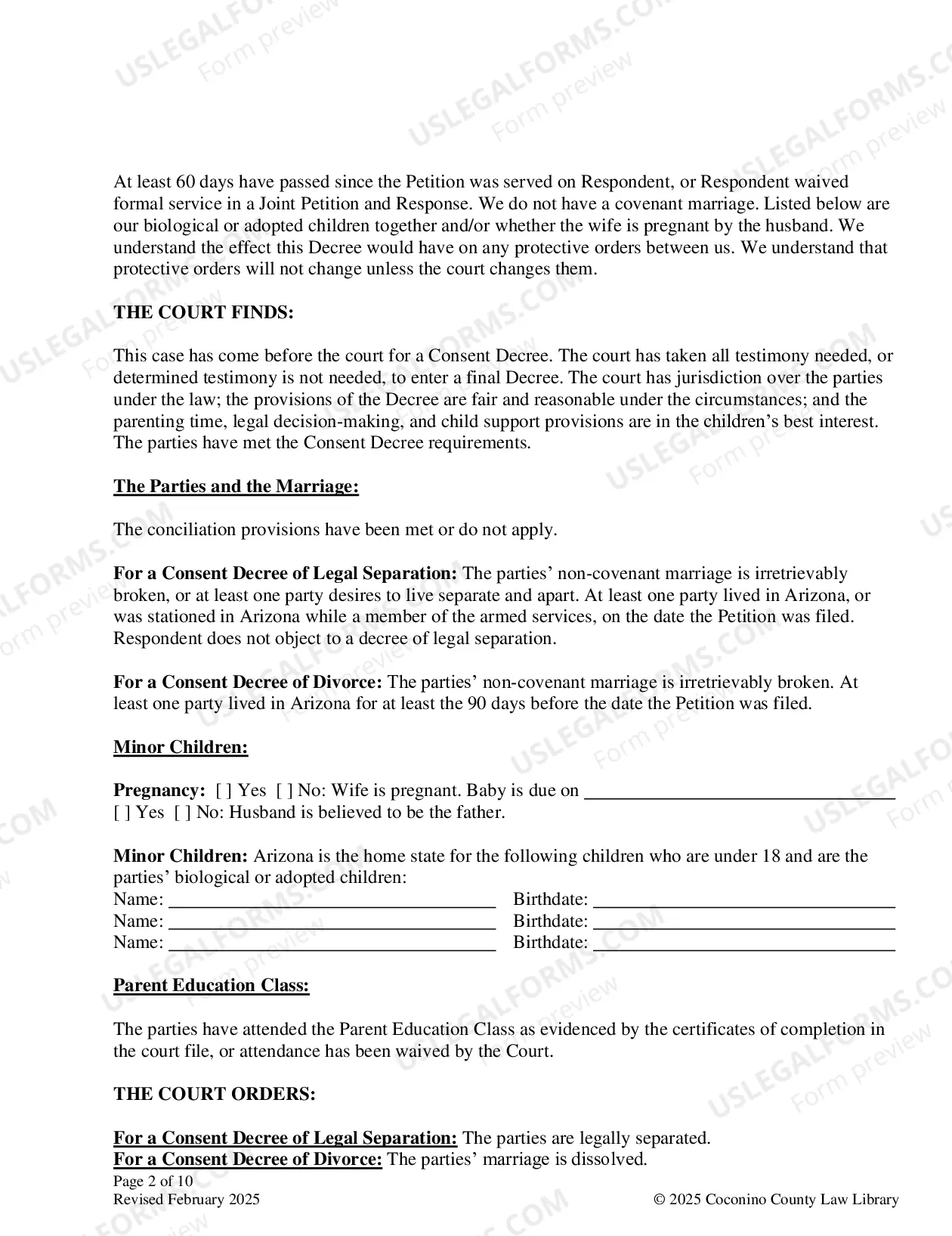 Preview Packet CONSENT DECREE FOR DIVORCE OR LEGAL SEPARATION WITH CHILDREN