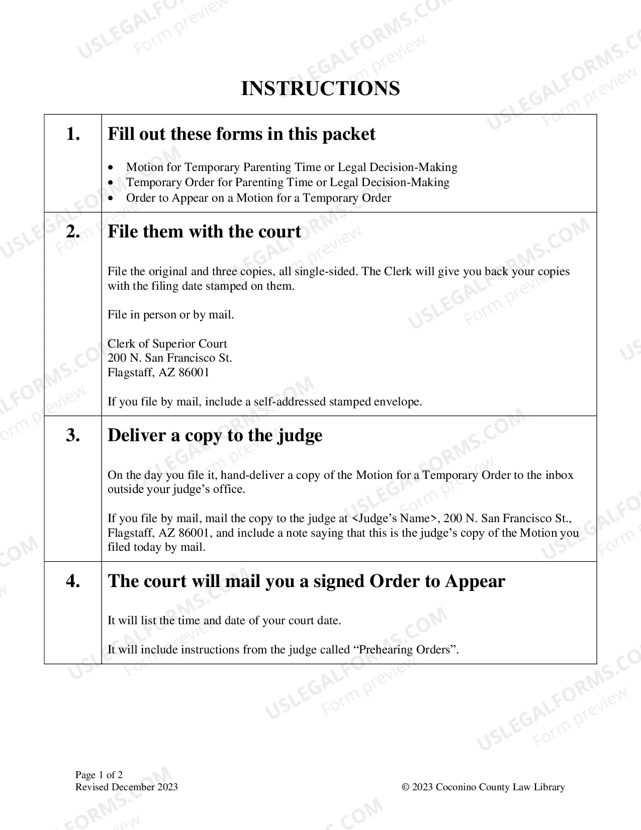 Preview Packet TEMPORARY PARENTING TIME, LEGAL DECISION-MAKING, OR CHILD SUPPORT