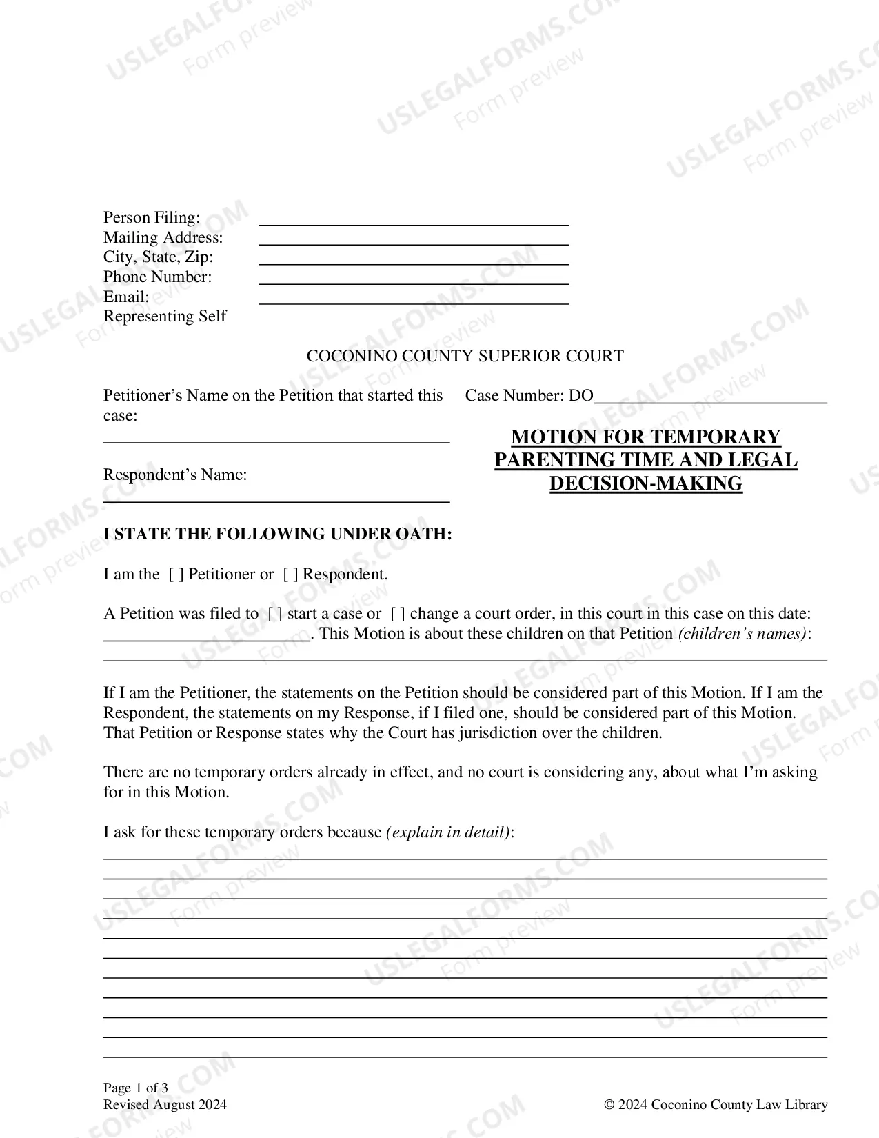 Preview Packet TEMPORARY PARENTING TIME, LEGAL DECISION-MAKING, OR CHILD SUPPORT