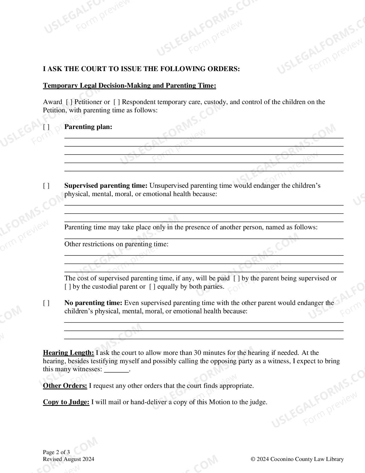 Preview Packet TEMPORARY PARENTING TIME, LEGAL DECISION-MAKING, OR CHILD SUPPORT