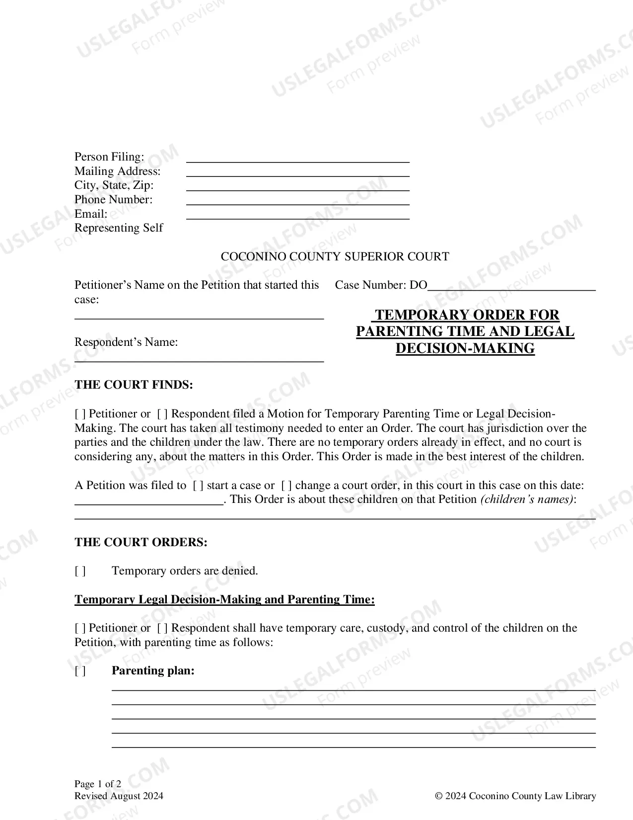 Preview Packet TEMPORARY PARENTING TIME, LEGAL DECISION-MAKING, OR CHILD SUPPORT