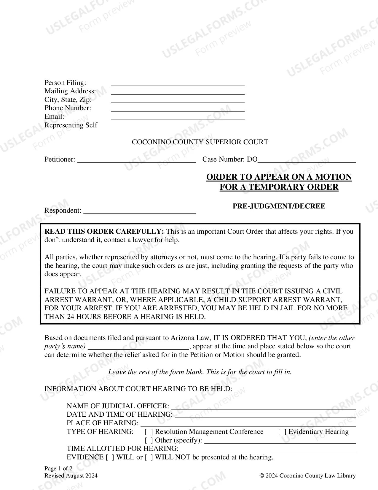 Preview Packet TEMPORARY PARENTING TIME, LEGAL DECISION-MAKING, OR CHILD SUPPORT
