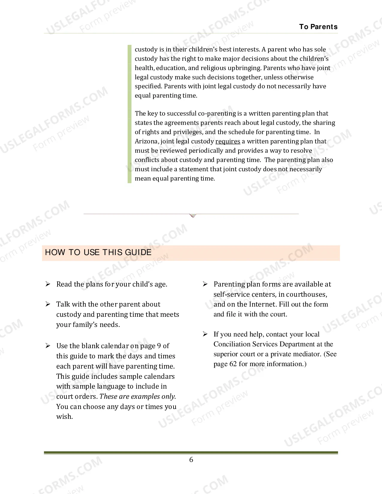 Preview Planning for Parenting Time: Arizona's Guide for Parents Living Apart