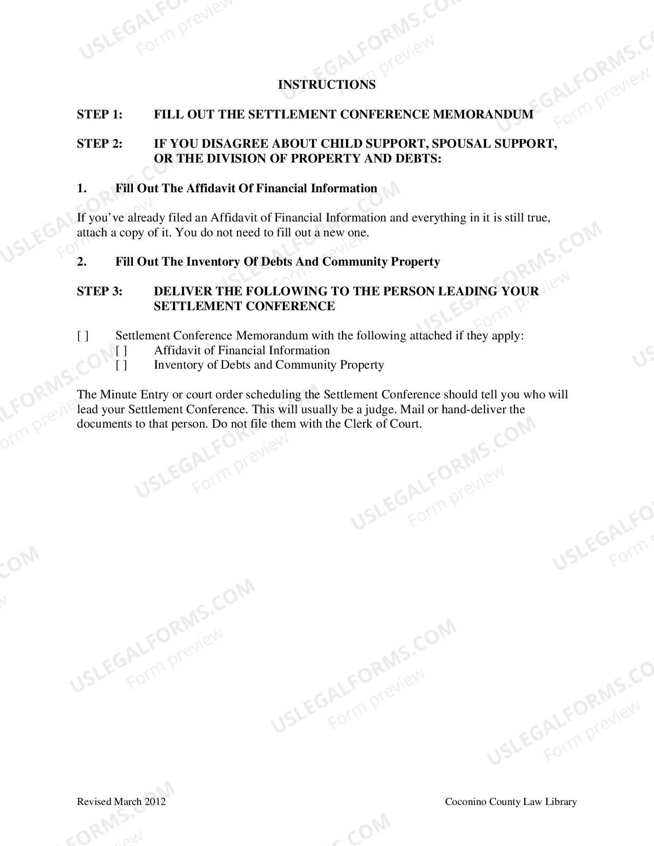 Preview Settlement Conference Memorandum: For Divorce or Legal Separation With Children