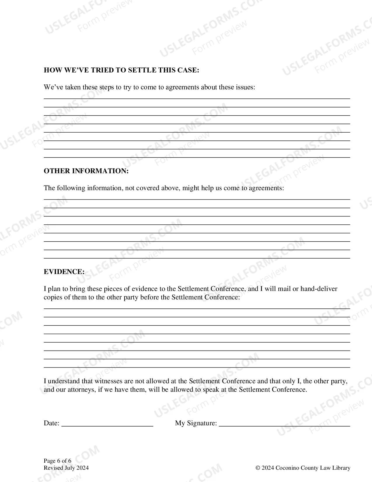 Preview Settlement Conference Memorandum: For Divorce or Legal Separation With Children