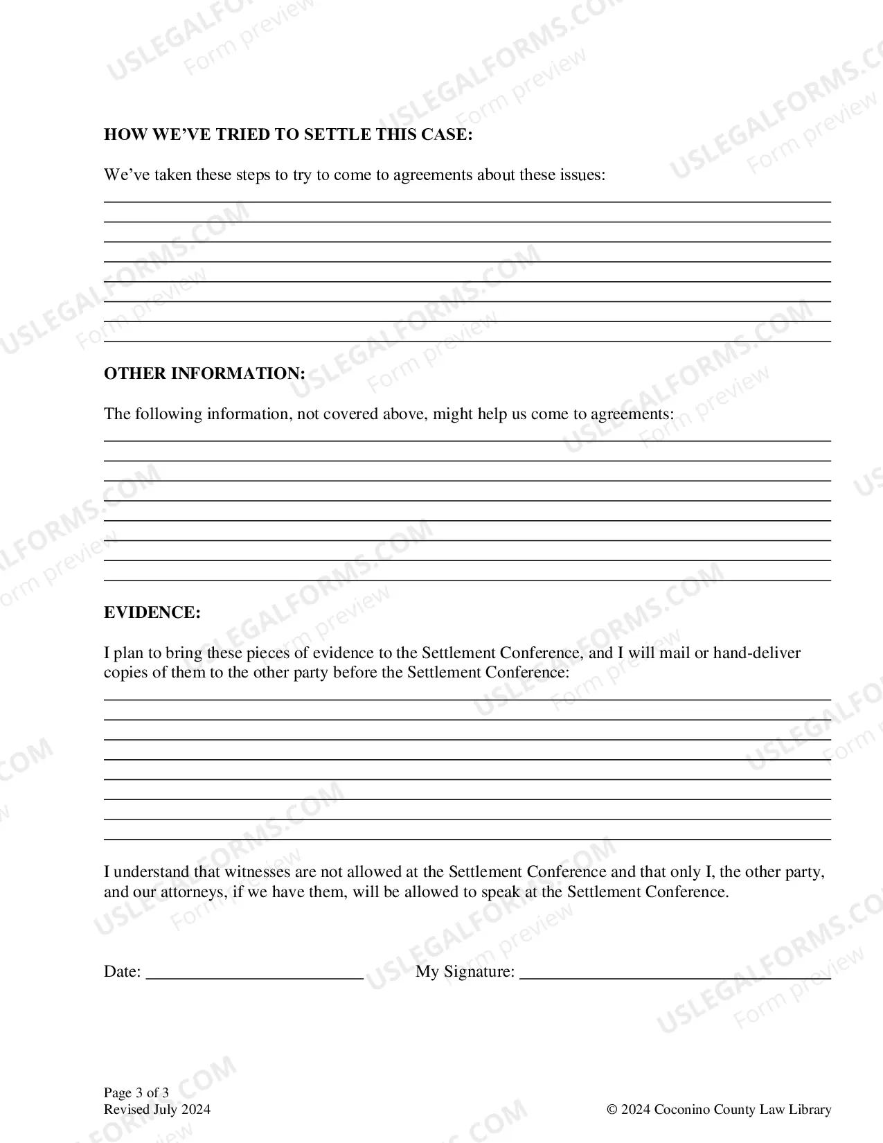 Preview Settlement Conference Memorandum: For Cases Without Children